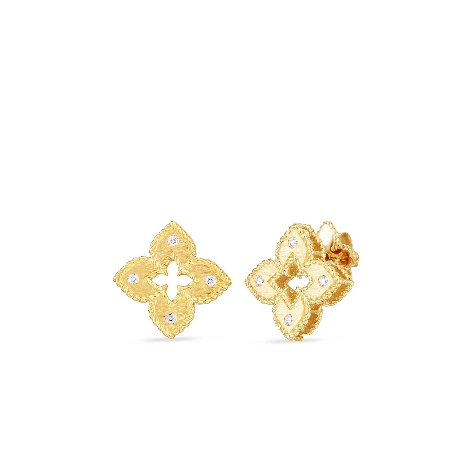 18KY Gold Petite Venetian Princess Diamond & Satin Flower Stud Earrings