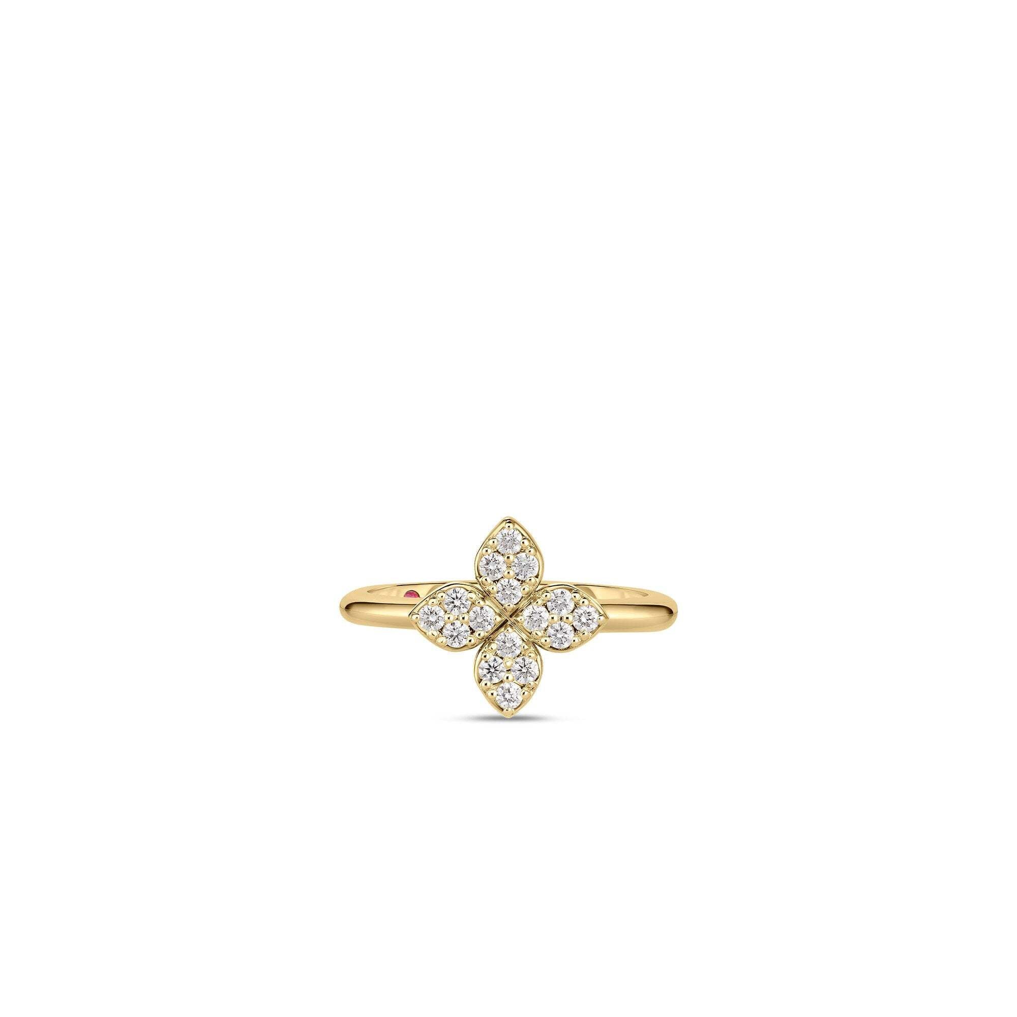 18KY Gold Love in Verona Medium Pavé Diamond Flower Ring