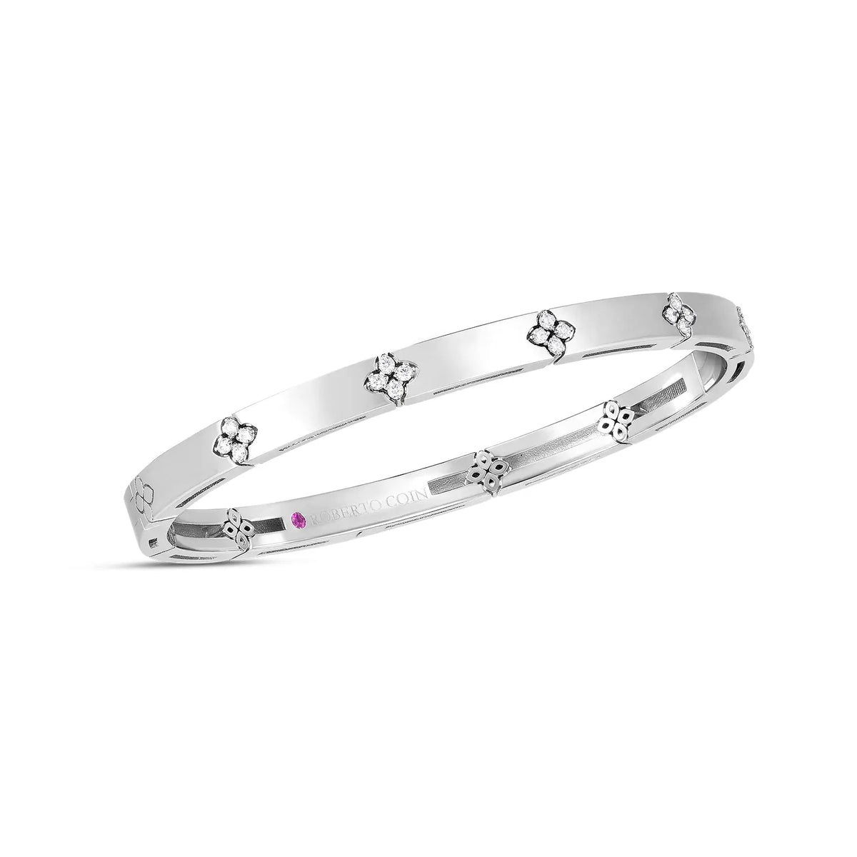 Roberto Coin 18K White Gold Love In Verona Narrow Width Diamond Accent Bangle 0.15ctw