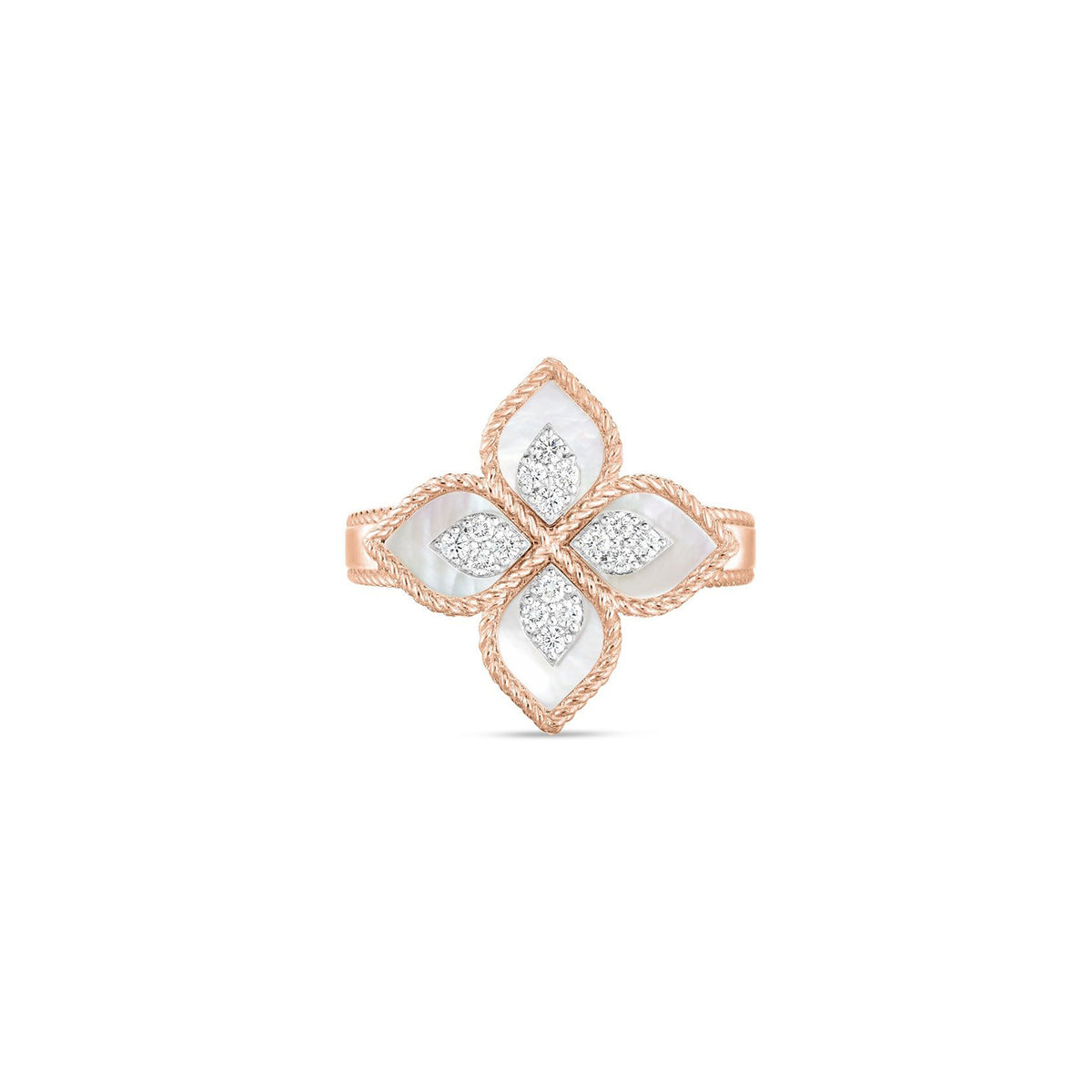 Roberto Coin 18K Rose Gold Princess Flower Mother-of-Pearl and Diamond Ring 0.16 ctw