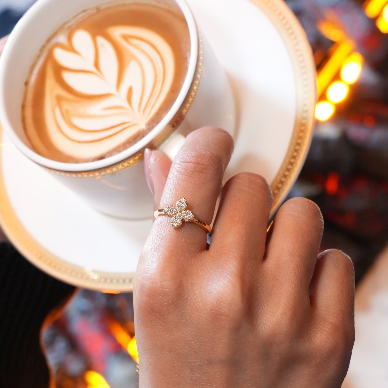 18KY Gold Love In Verona Medium Diamond Flower Ring