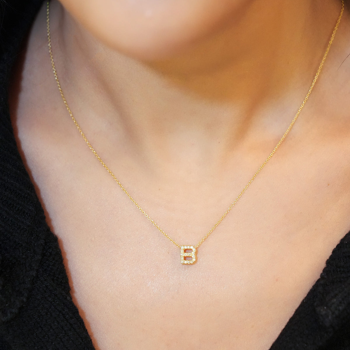 Roberto Coin 18K Yellow Gold 18" Tiny Treasures Diamond Love Letter B Necklace 0.06 ctw