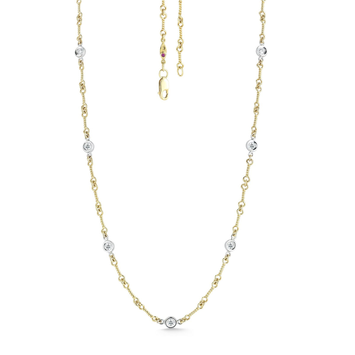 Roberto Coin 18K Gold Diamonds By The Inch Seven Station Dog Bone Necklace 0.28ctw
