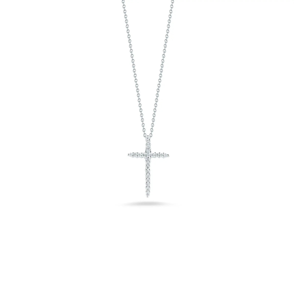 Roberto Coin 18K White Gold 18" Tiny Treasures Diamond Sliver Cross Necklace 0.10 ctw