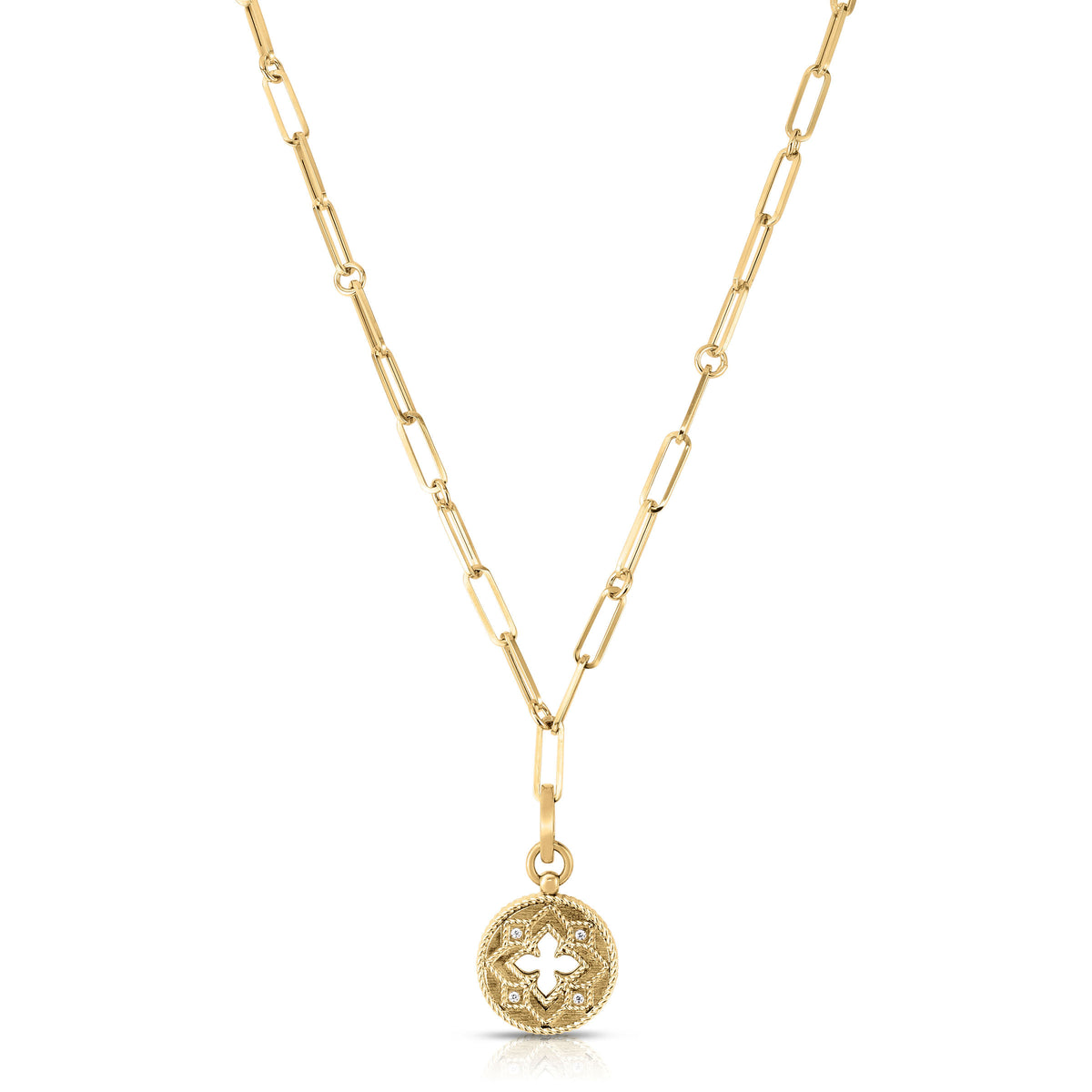 Robert Coin 18K Yellow Gold Venetian Princess Small Diamond Cutout Medallion Necklace 0.08ctw