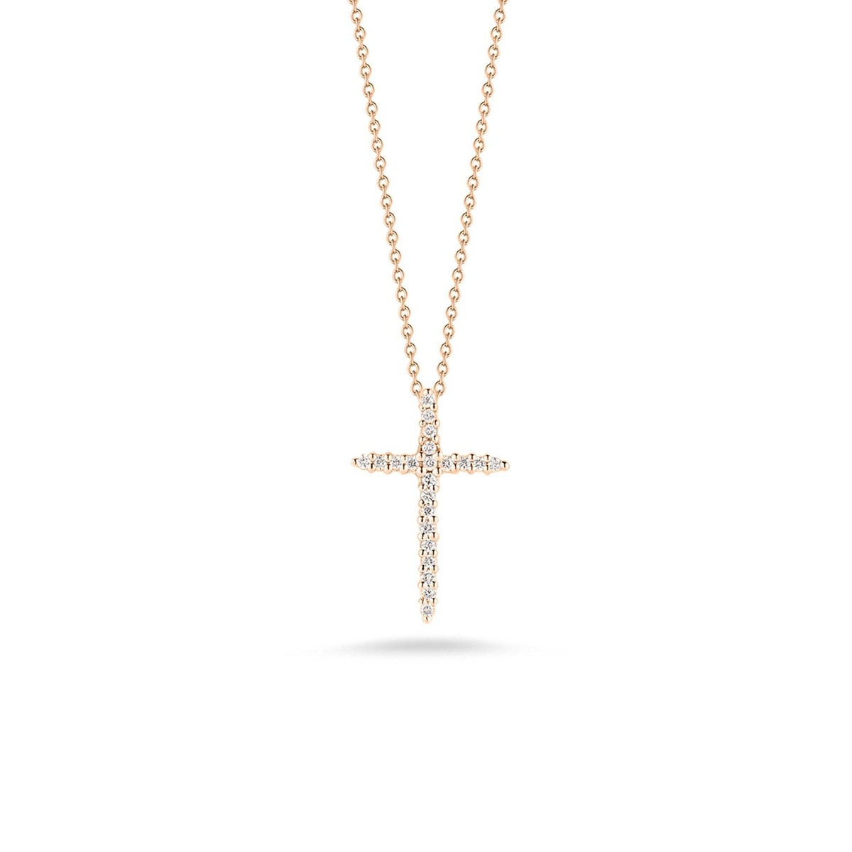 Roberto Coin 18K Rose Gold 18" Tiny Treasures Diamond Sliver Cross Necklace 0.10ctw