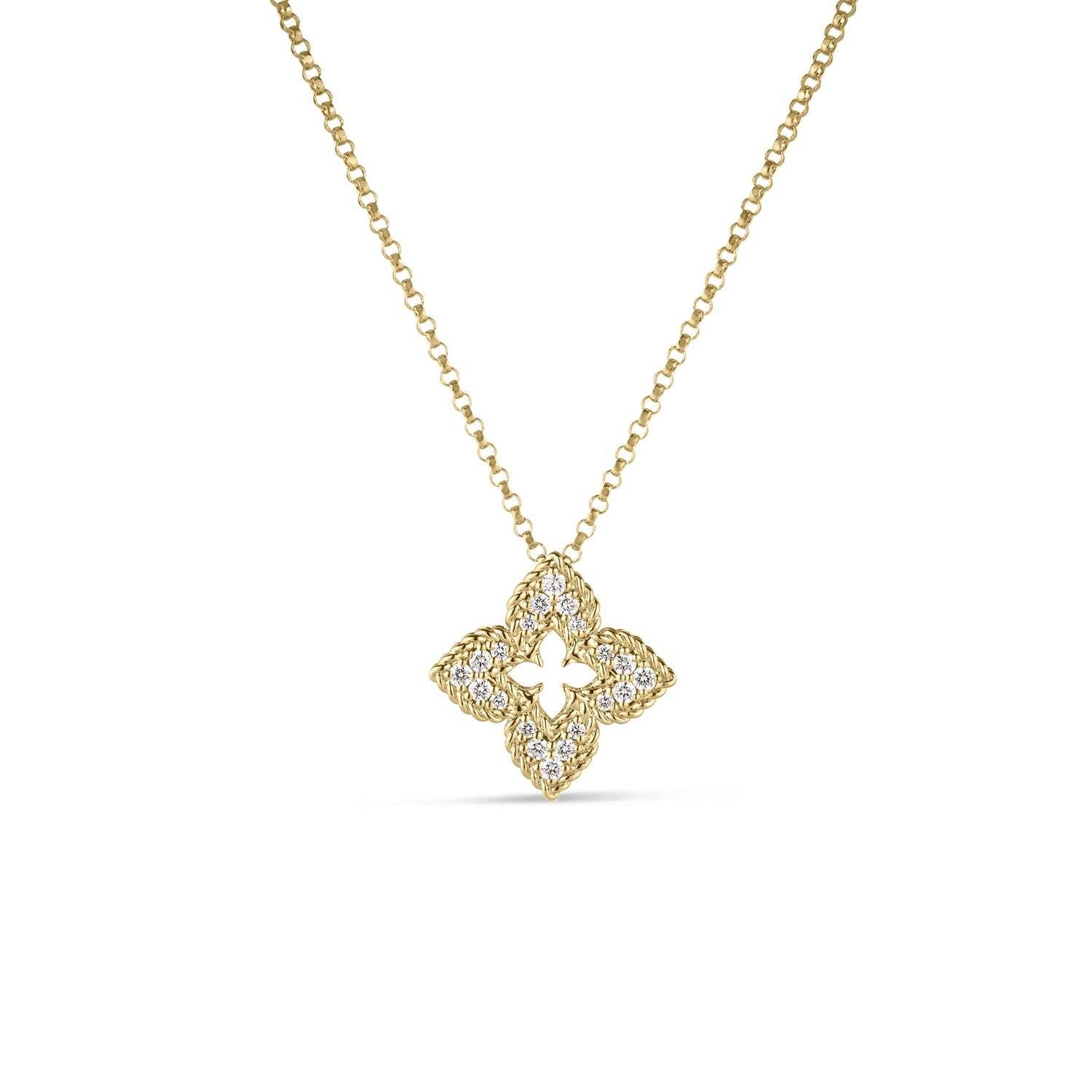 Video Thumbnail: Roberto Coin Gold 18 Venetian Princess Flower Necklace 0 4050 - Roberto Coin 18k Gold 18" Venetian Princess Flower Necklace 0.15ctw