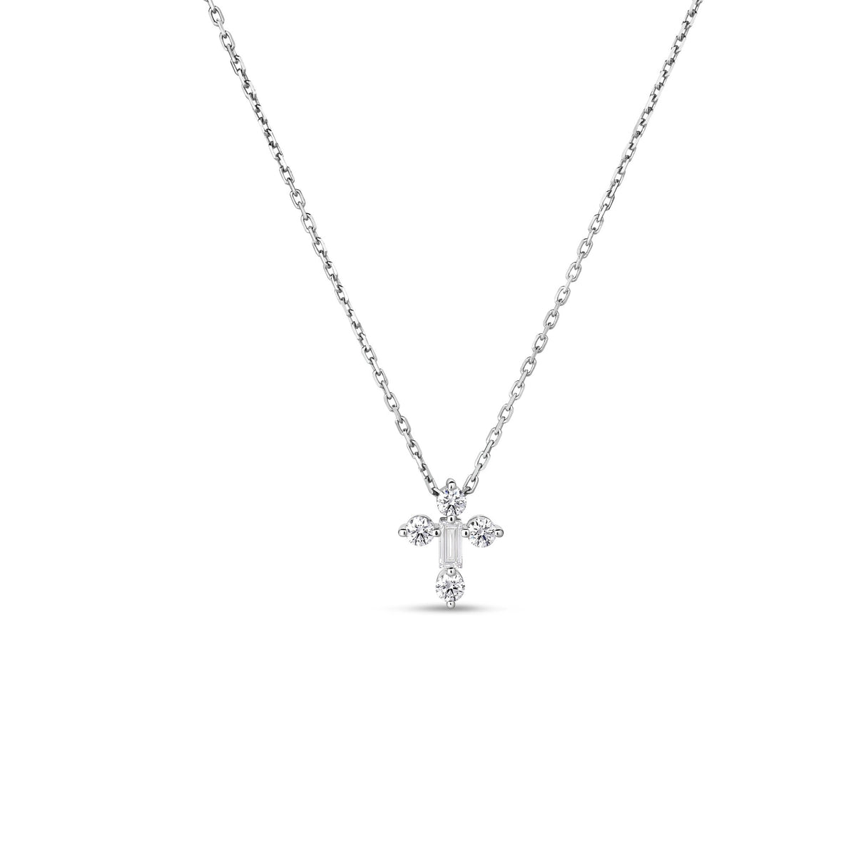 Roberto Coin 18K White Gold Diamond Princess Mini Mixed Cut Cross Necklace