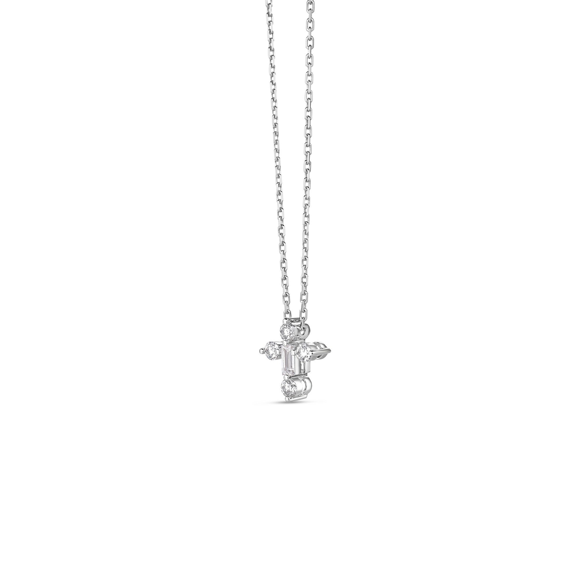 Roberto Coin 18K White Gold Diamond Princess Mini Mixed Cut Cross Necklace