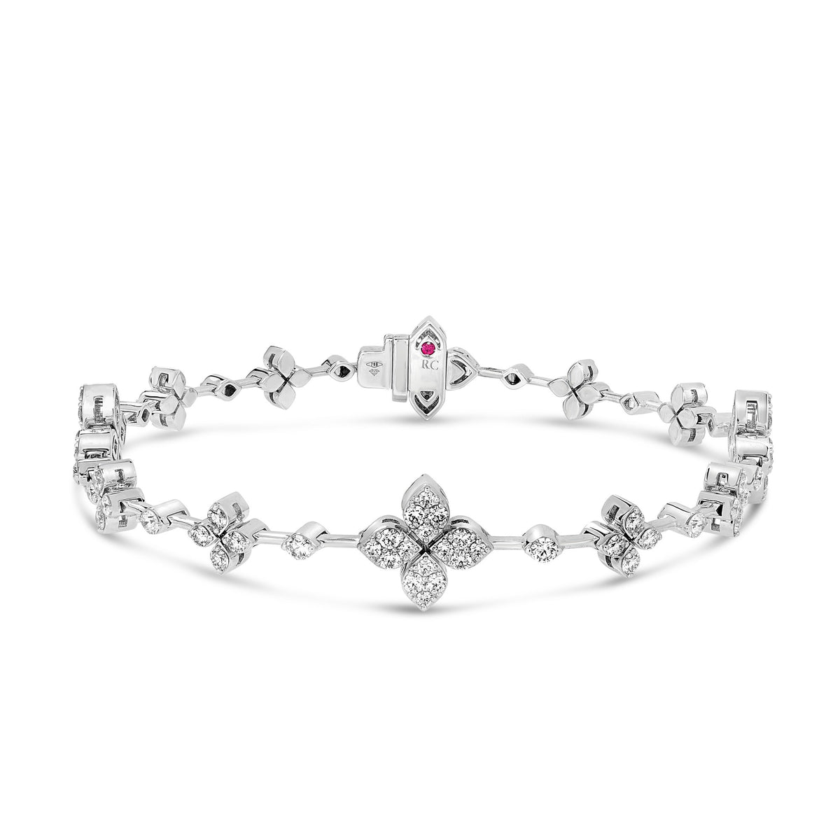 Roberto Coin 18K White Gold Love In Verona Pave Diamond Alternating Flower Bracelet 1.78ctw