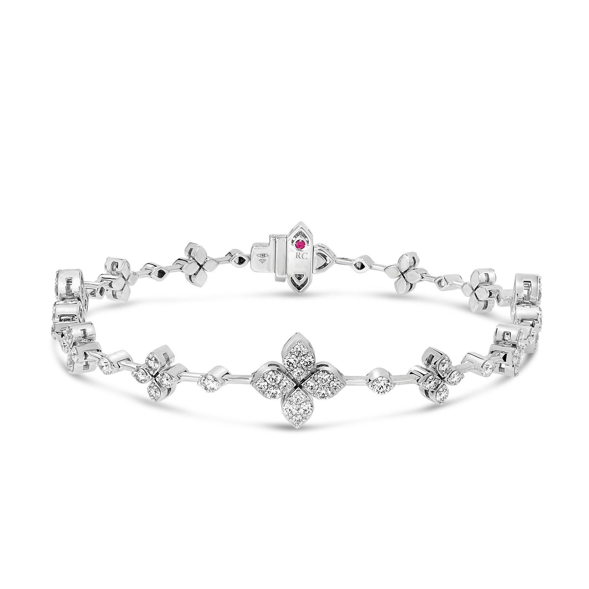 Video Thumbnail: Roberto Coin White Gold Love in Verona Pave Diamond Alternating Flower Bracelet 1 - Roberto Coin 18k White Gold Love in Verona Pave Diamond Alternating Fl