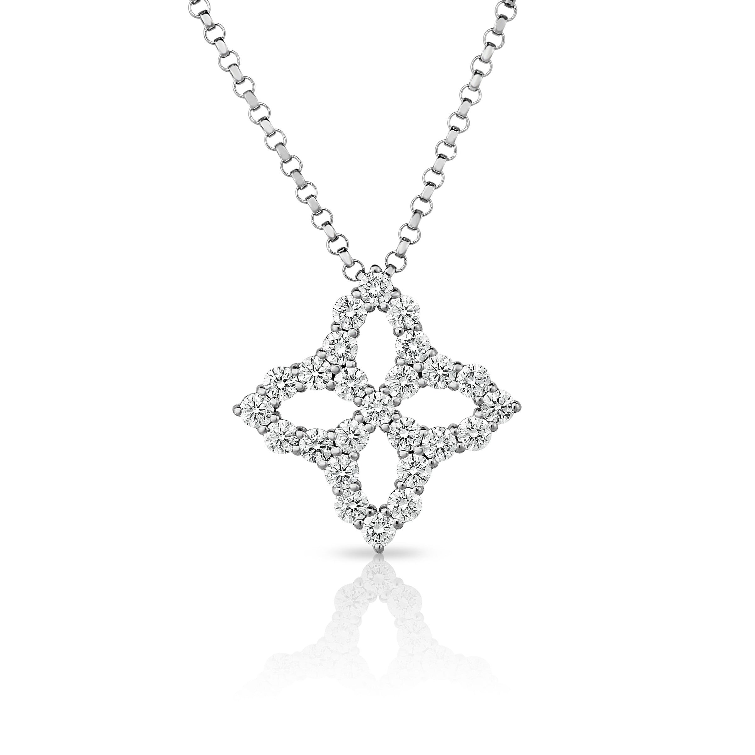 Roberto Coin 18K White Gold Princess Flower Necklace 0.50ctw