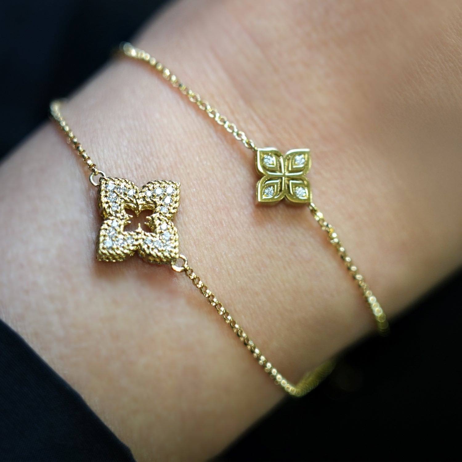 Roberto Coin 18K Yellow Gold Arabesque Small Flower Diamond Bracelet 0.02 ctw