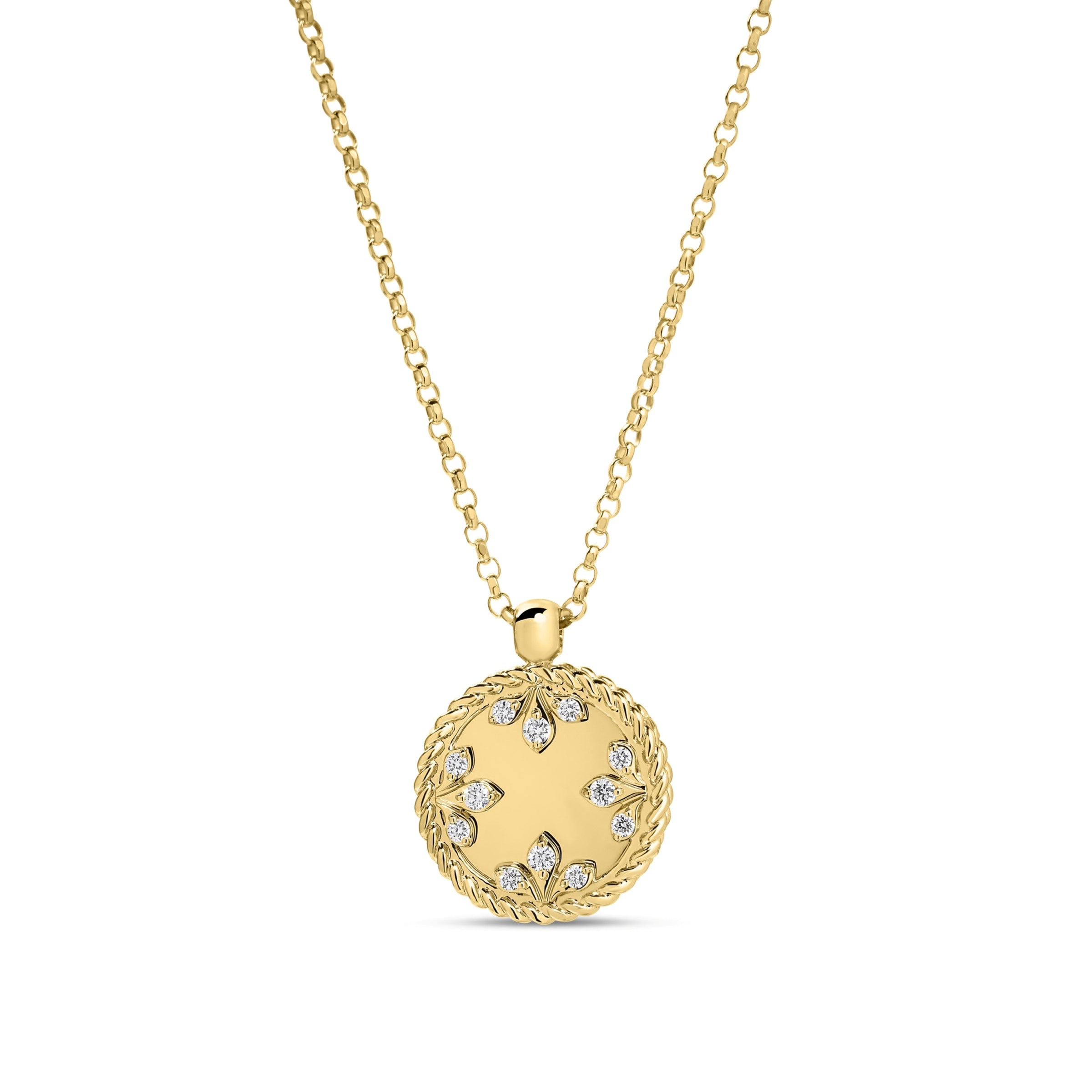 Roberto Coin 18K Yellow Gold Medallion Pendant Necklace 0.11ctw