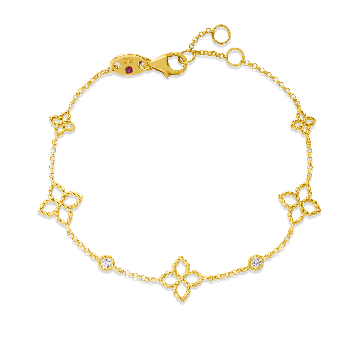 Roberto Coin 18K Yellow Gold Princess Flower Diamond & Flower Station Bracelet 0.06ctw