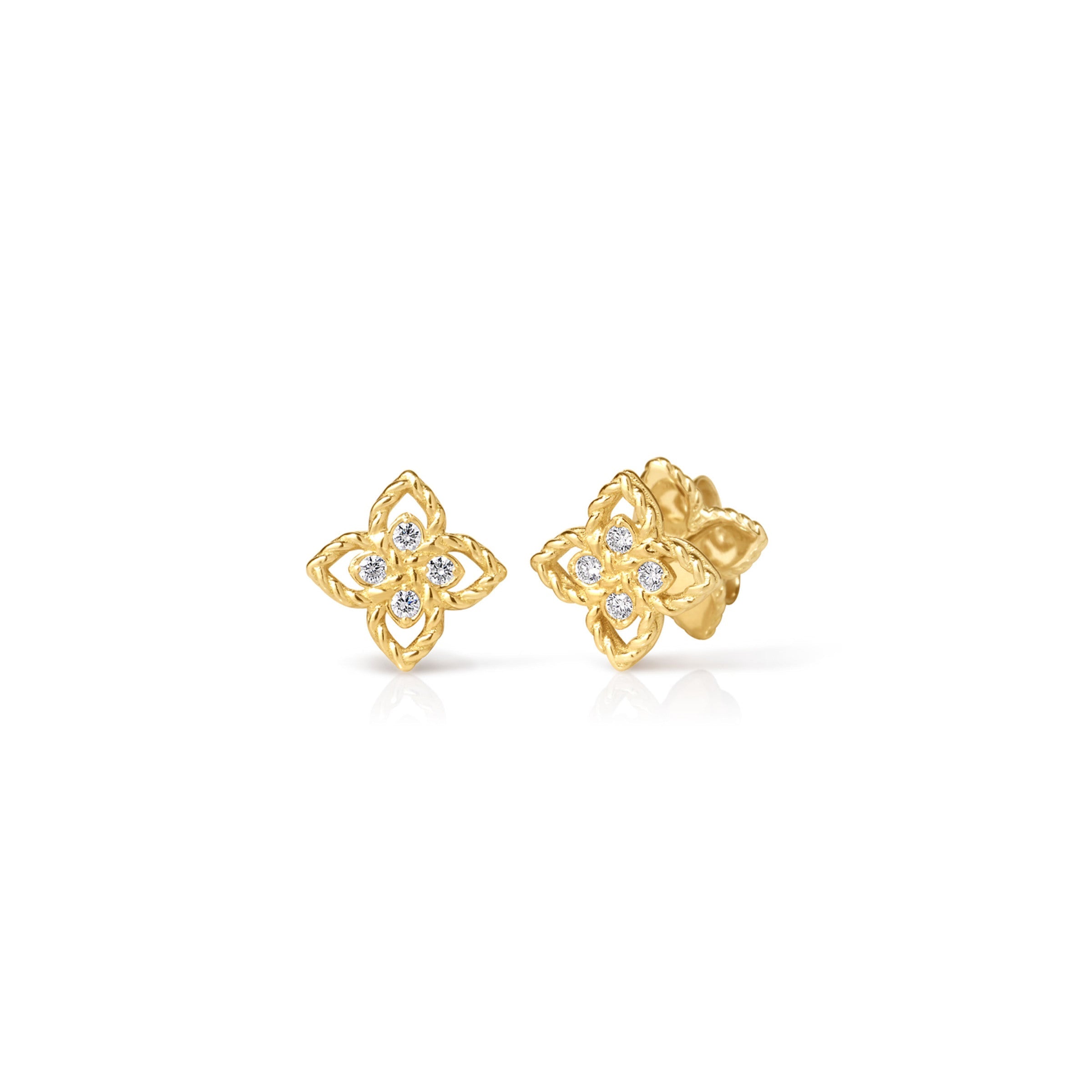 Roberto Coin 18K Yellow Gold Princess Flower Petite Diamond Stud Earrings 0.05ctw