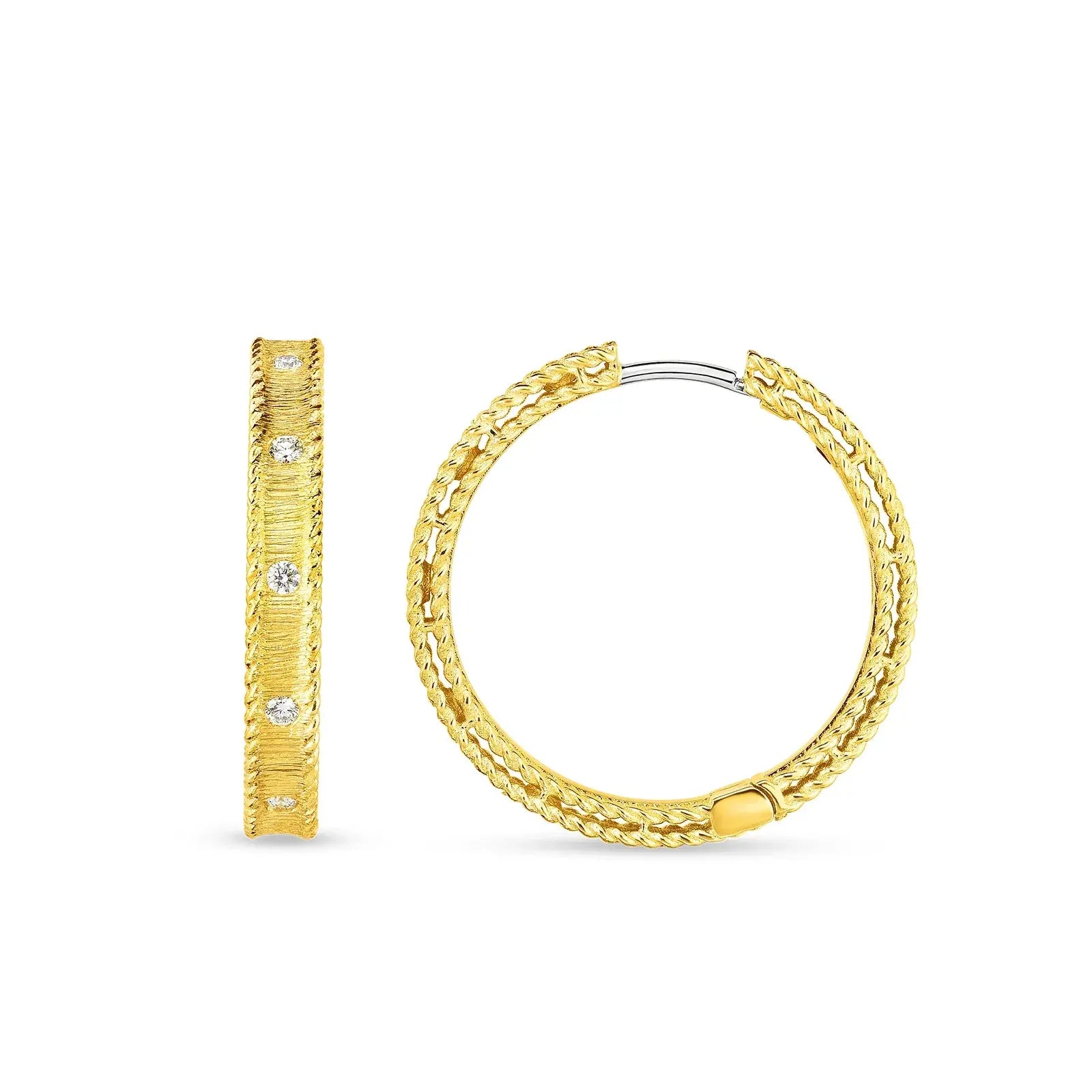 Roberto Coin 18K Yellow Gold Princess Medium Diamond Hoop Earrings 0.13ctw