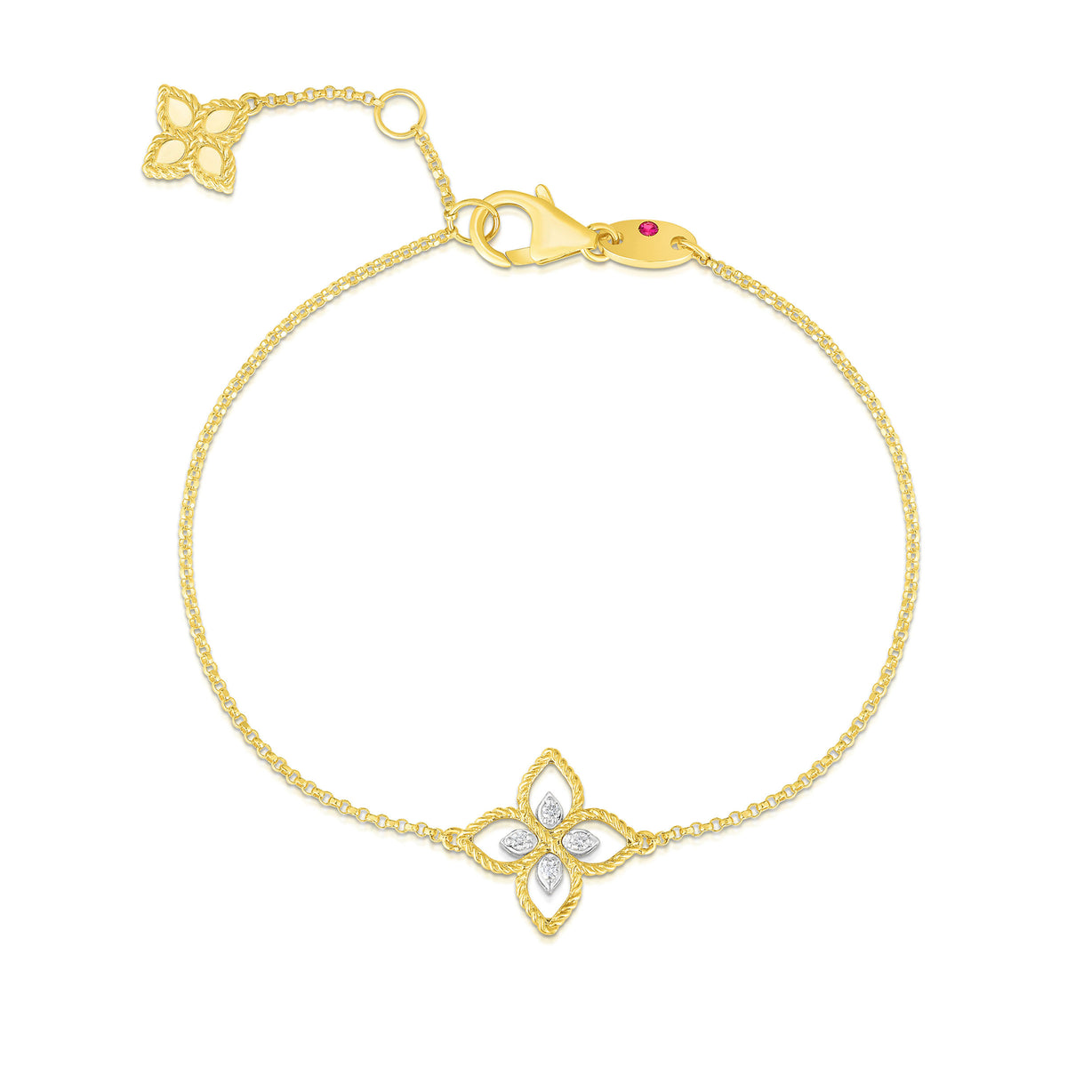 Roberto Coin 18K Yellow/White Gold Princess Flower Small Diamond Flower Bracelet 0.04ctw