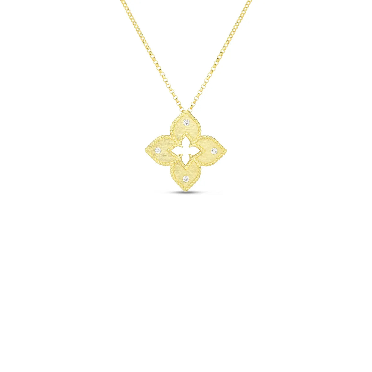 Roberto Coin 18K Gold 18" Petite Venetian Princess Diamond & Satin Finish Medium Flower Necklace 0.06 ctw