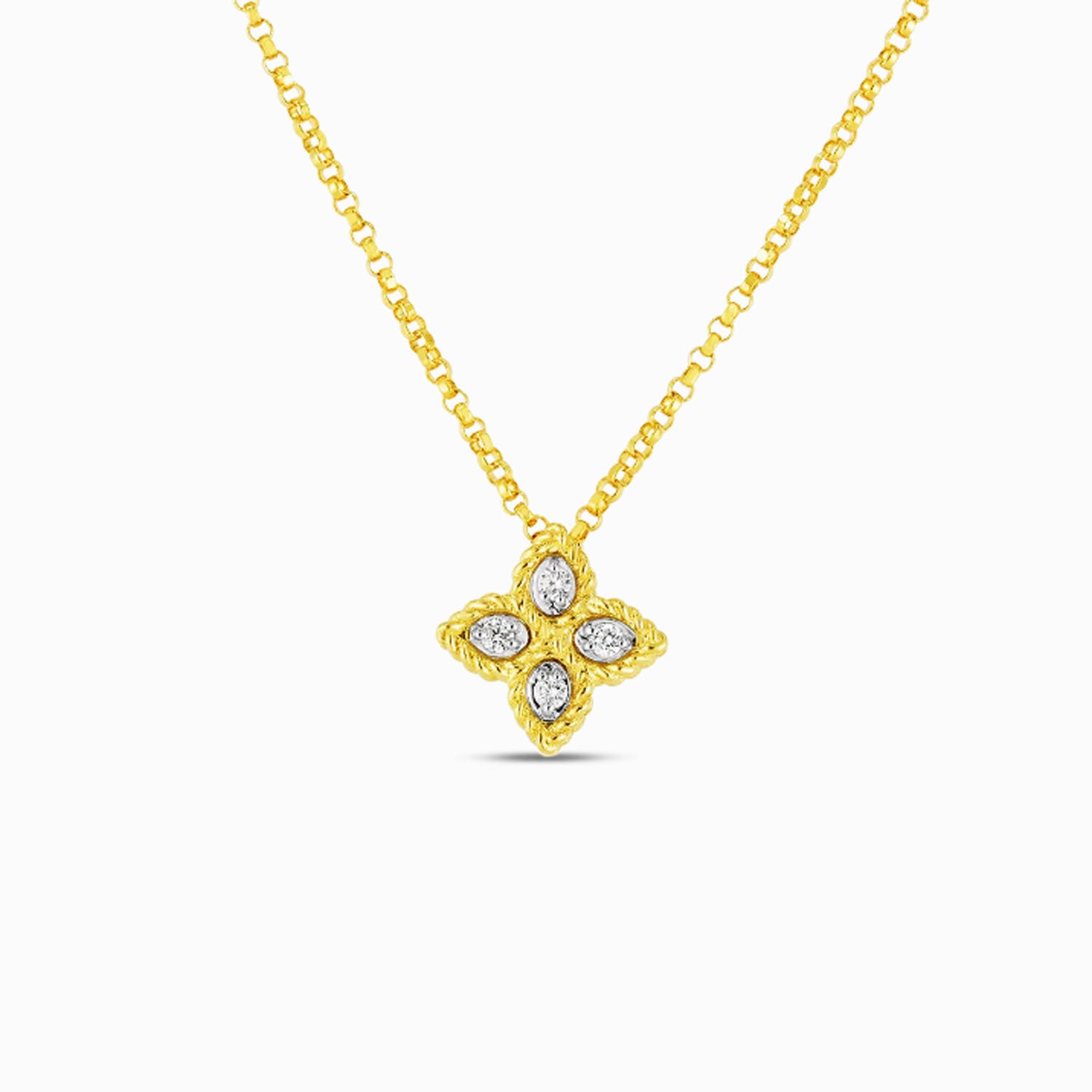 Roberto Coin 18K Yellow Gold Princess Flower Small Diamond Necklace 0.04ctw