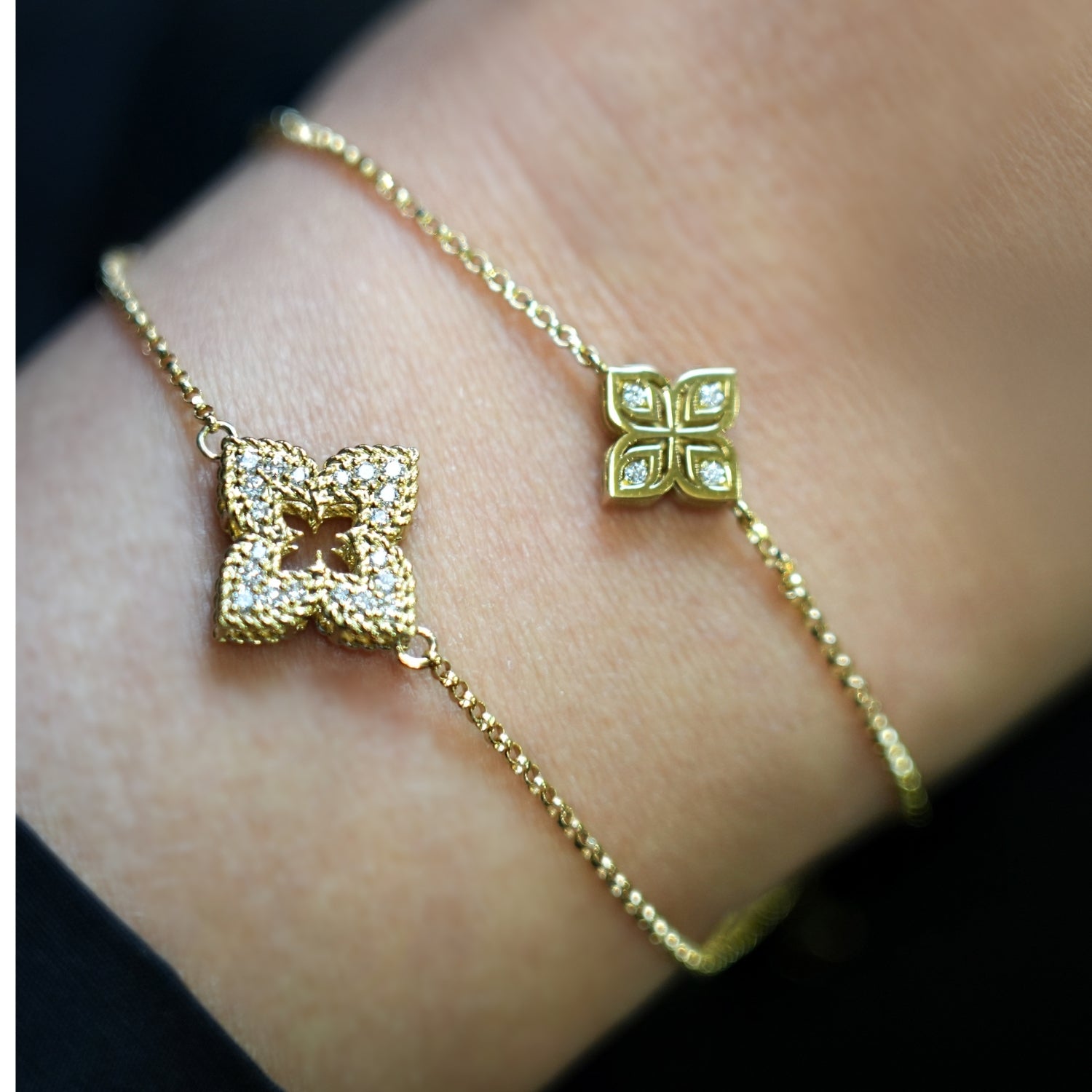 18K Yellow Gold Arabesque Medium Diamond Flower Bracelet