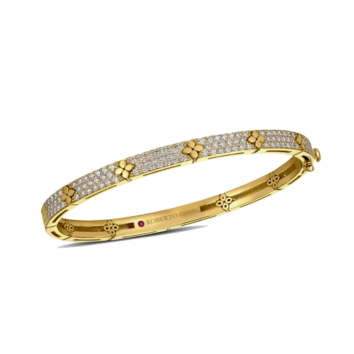 Roberto Coin 18k Yellow Gold Love In Verona Pave Diamond Bangle 1.45ctw