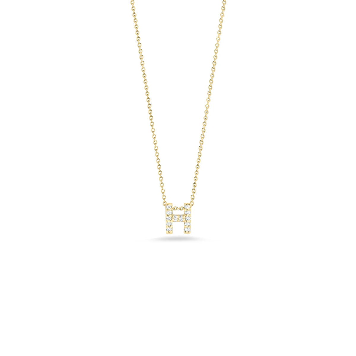 Roberto Coin 18K Yellow Gold 18" Tiny Treasures Diamond Love Letter H Necklace 0.06 ctw