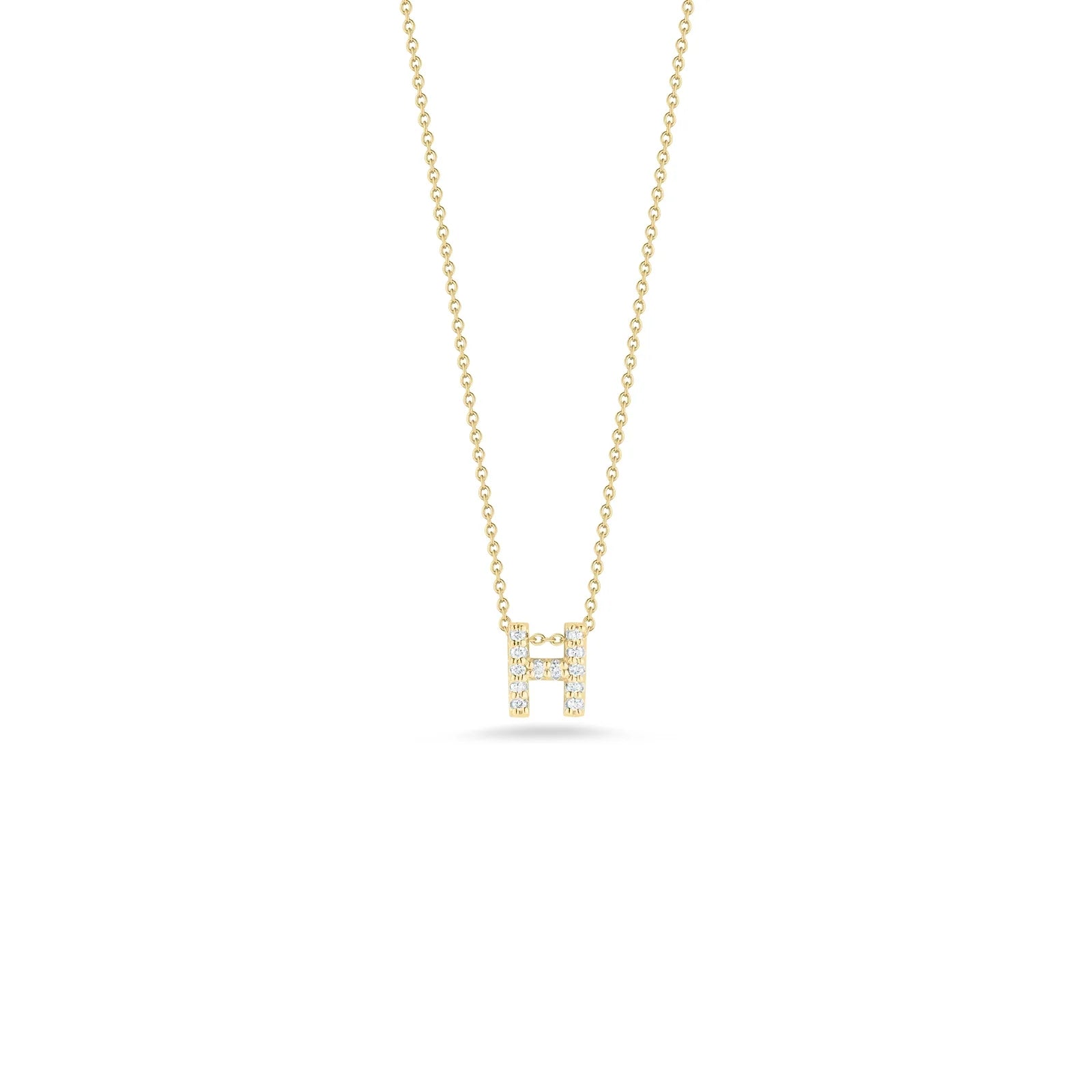Roberto Coin 18K Yellow Gold 18" Tiny Treasures Diamond Love Letter H Necklace 0.06 ctw