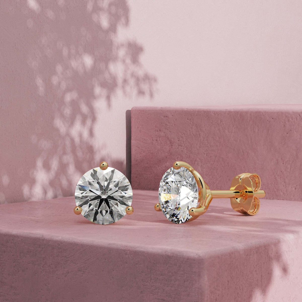 18KY Three Prong Diamond Stud Earrings