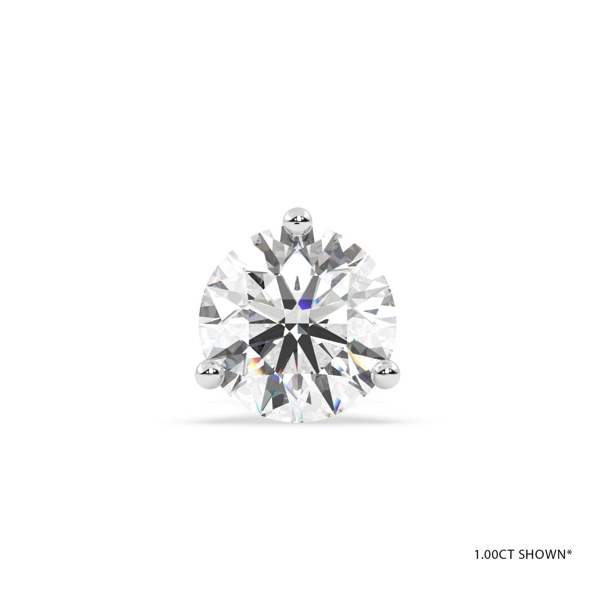 18KW Three Prong Lab Diamond Stud Earrings