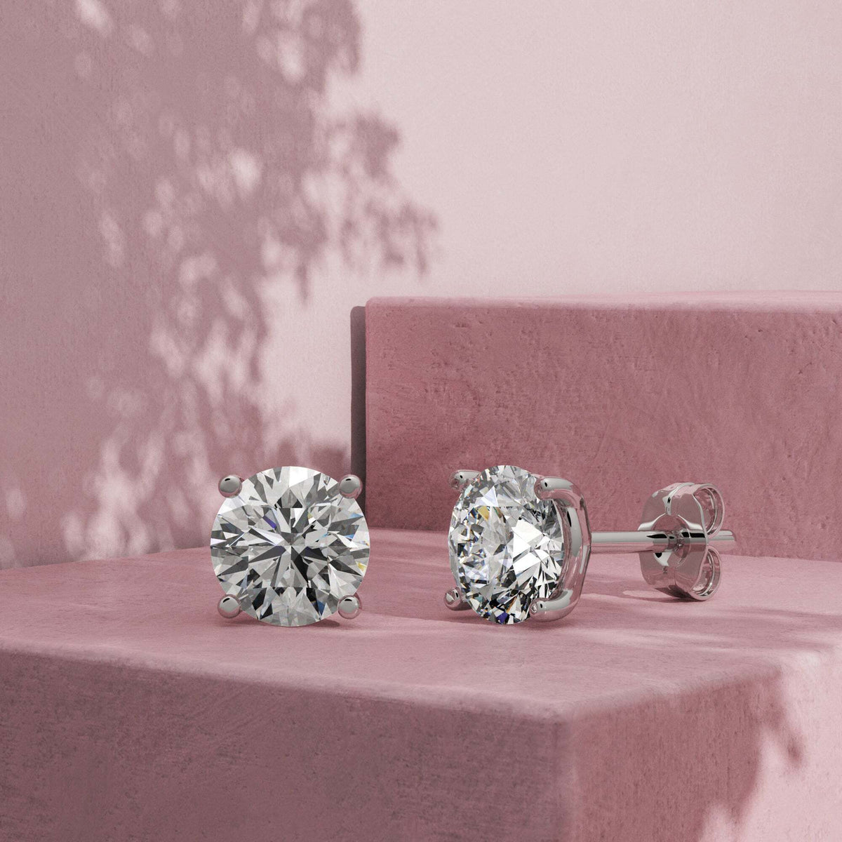 18KW Four Prong Lab Diamond Stud Earrings