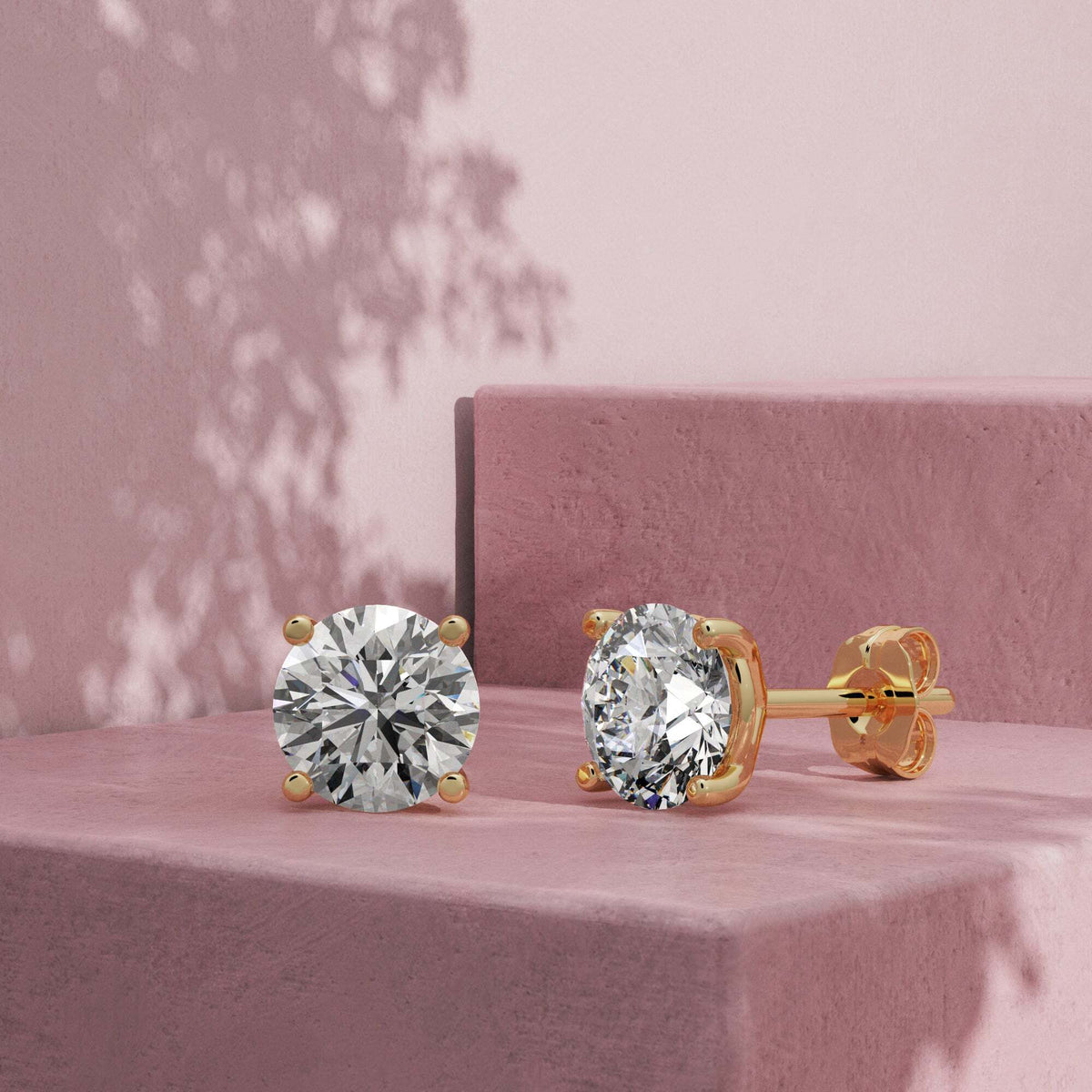 18KY Four Prong Diamond Stud Earrings