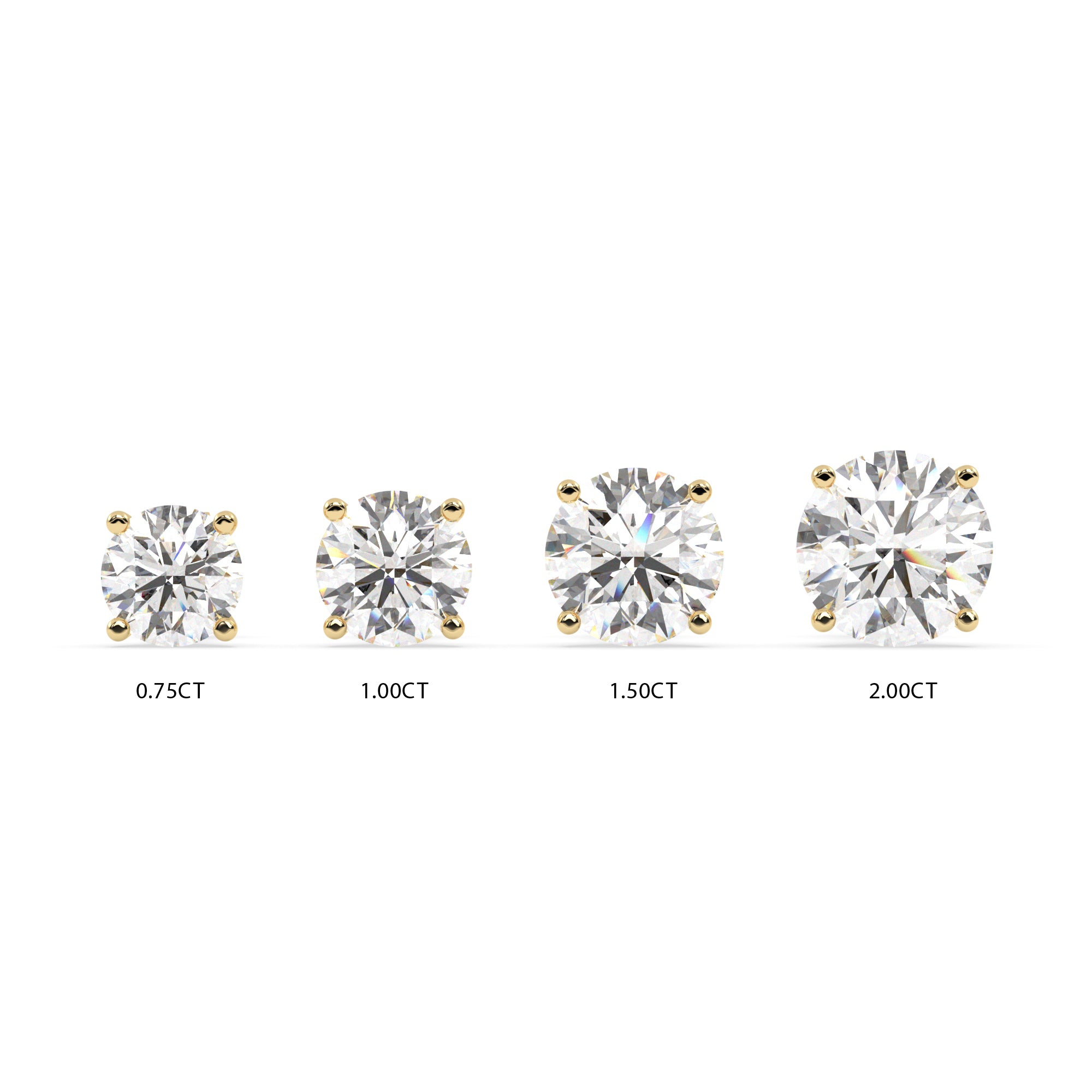 18KY Four Prong Lab Diamond Stud Earrings