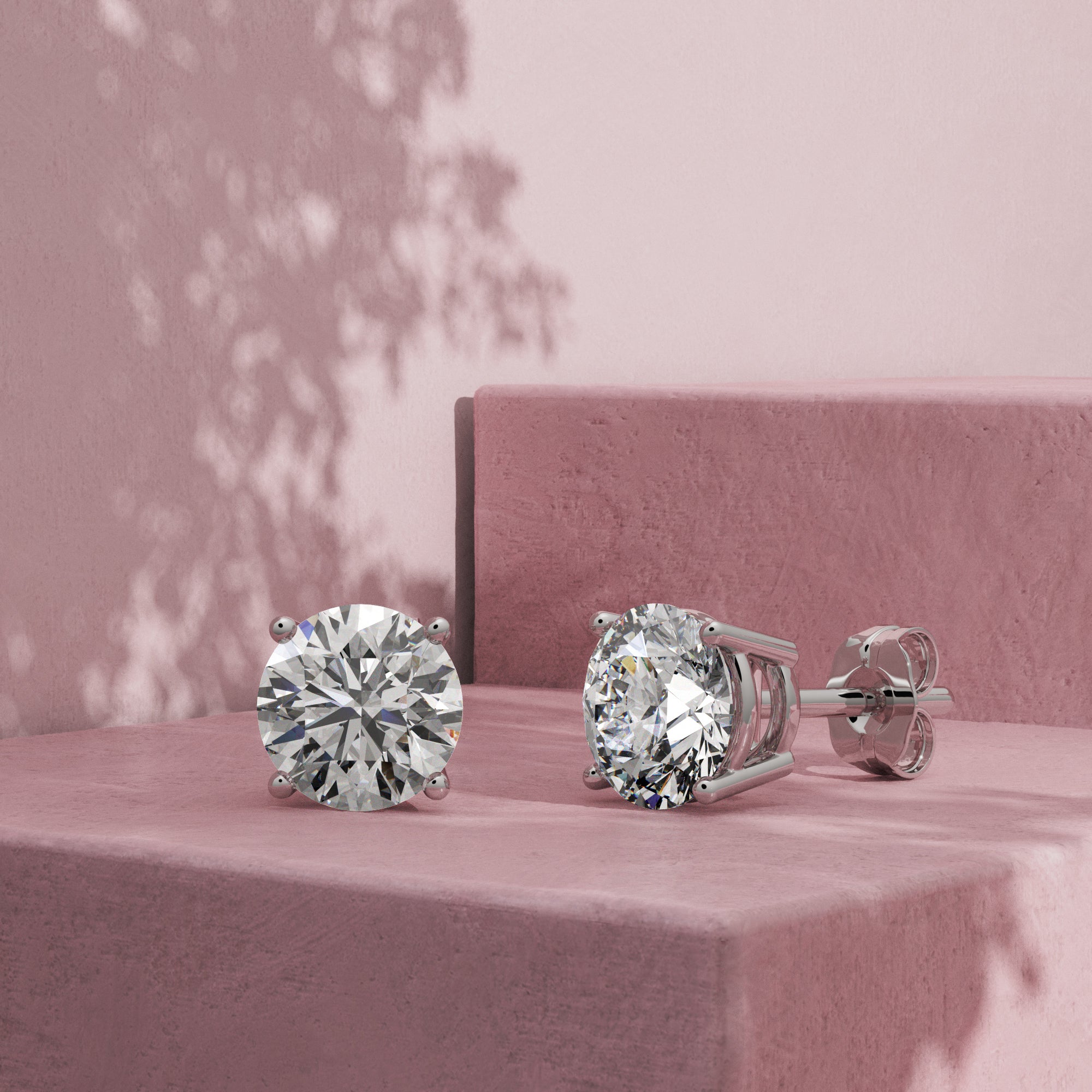 18KW Four Prong Basket Diamond Stud Earrings