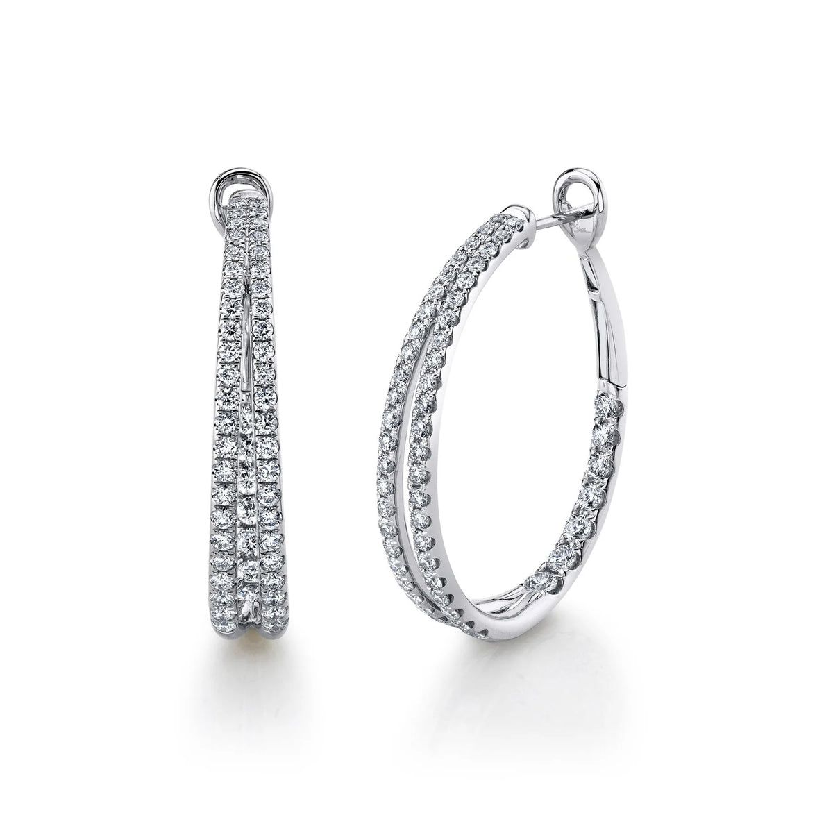 14K White Gold Diamond Oval Hoop Earrings 2.67CT