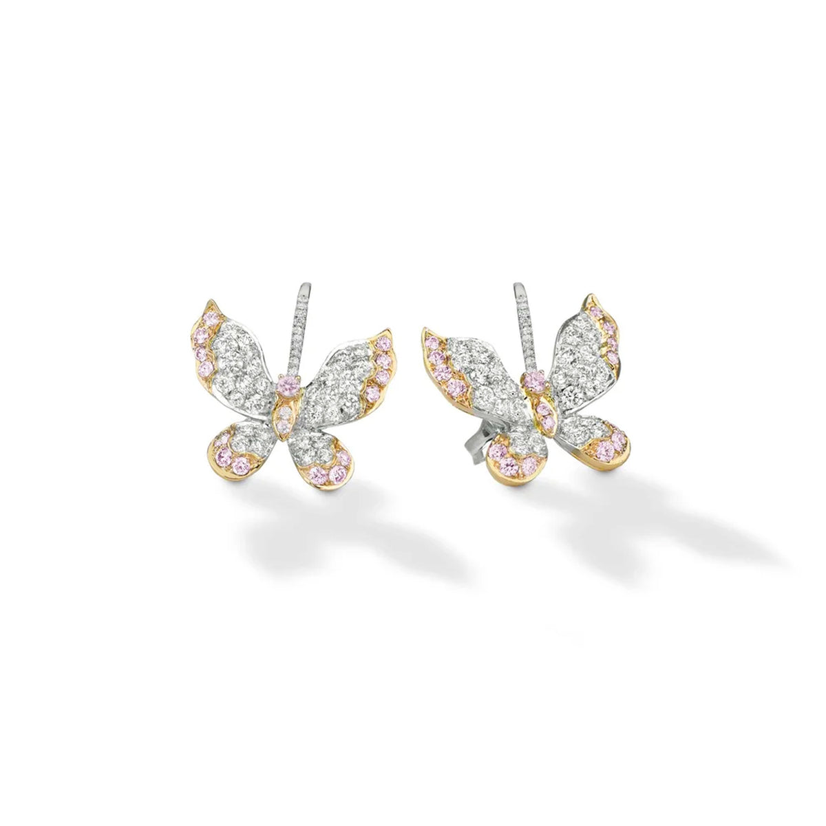 Scott West Platinum and 18K Gold Argyle Pink Diamond Butterfly Earrings