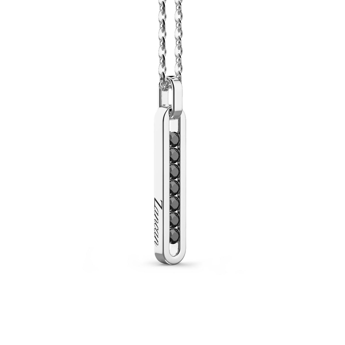 Zancan Silver Necklace with Tag Pendant & Black Stones