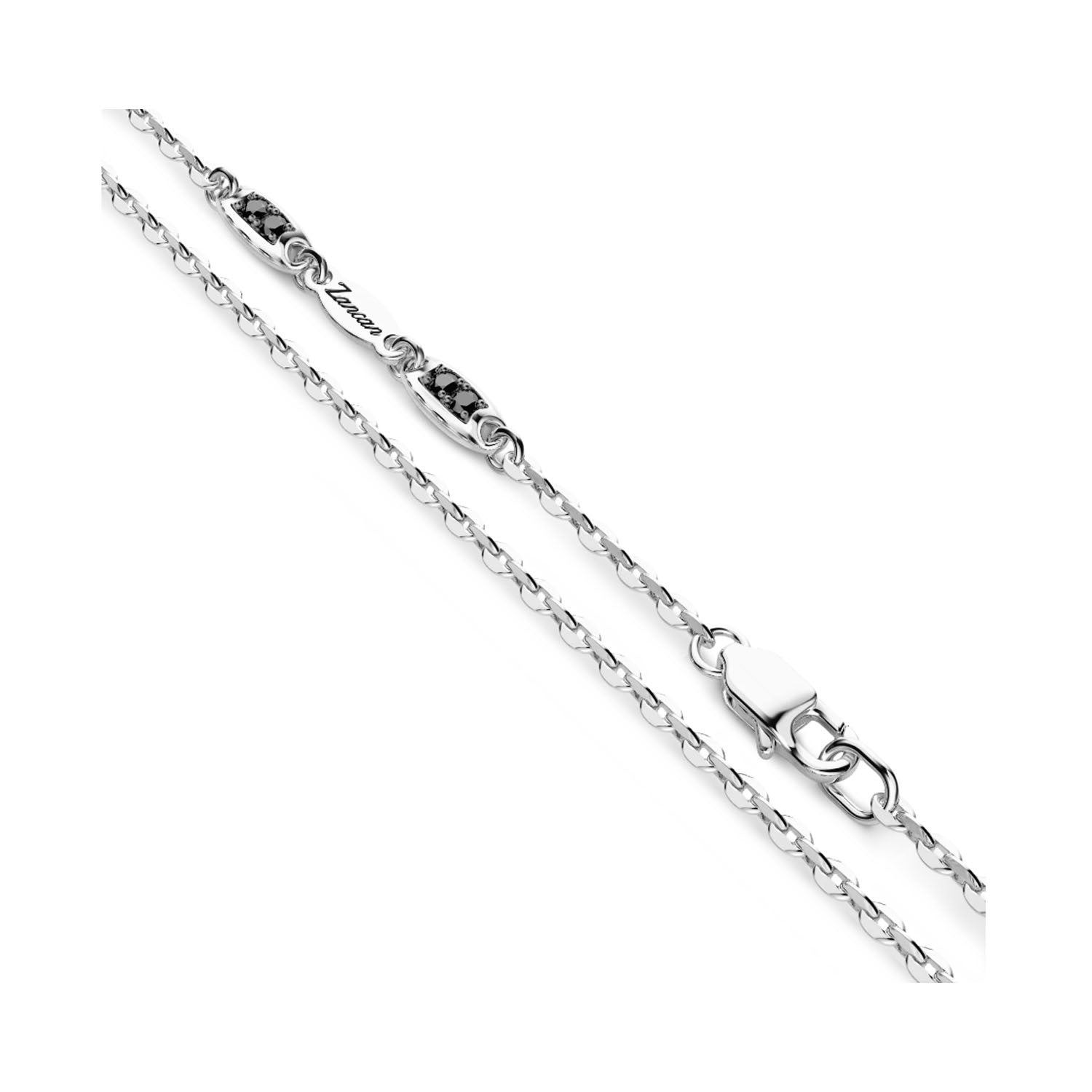 Silver Necklace with Tag Pendant & Black Stones