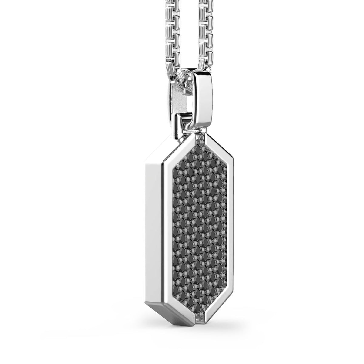 Zancan Silver Necklace with Tag Pendant Studded with Black Stones