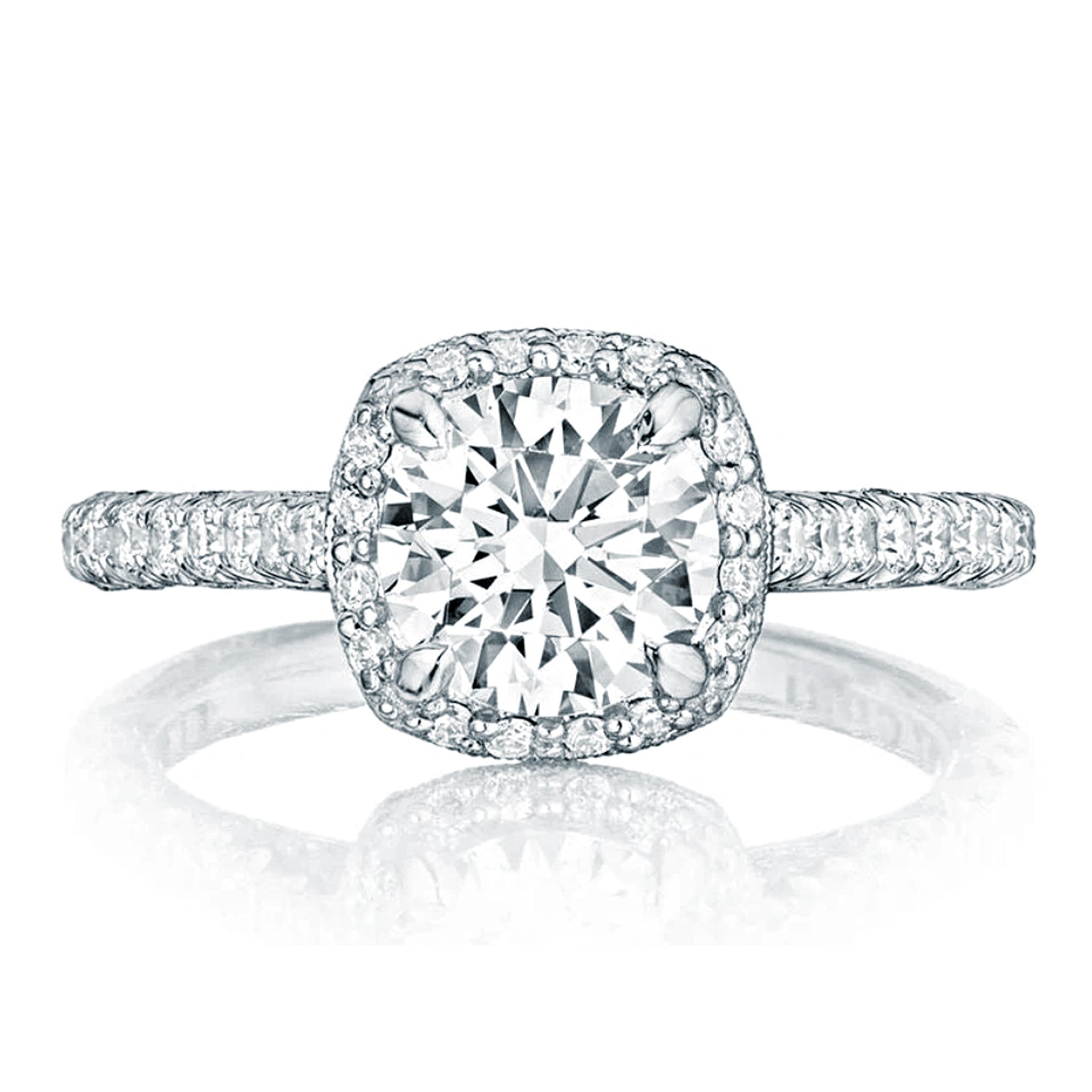 Diamond ring with a central gemstone and smaller diamonds on a white background