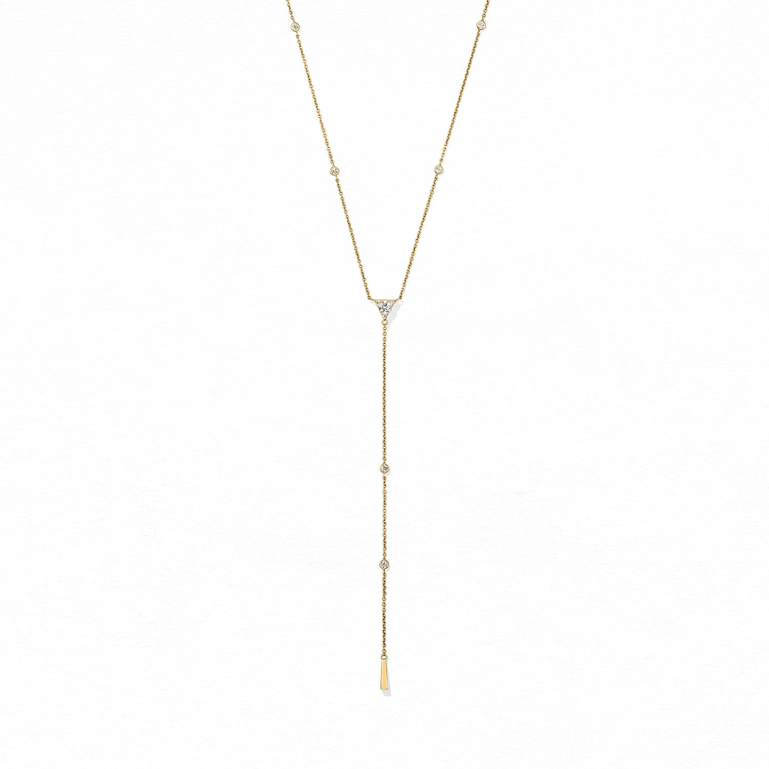 18KY Gold Triplicity Triangle Lariat Necklace