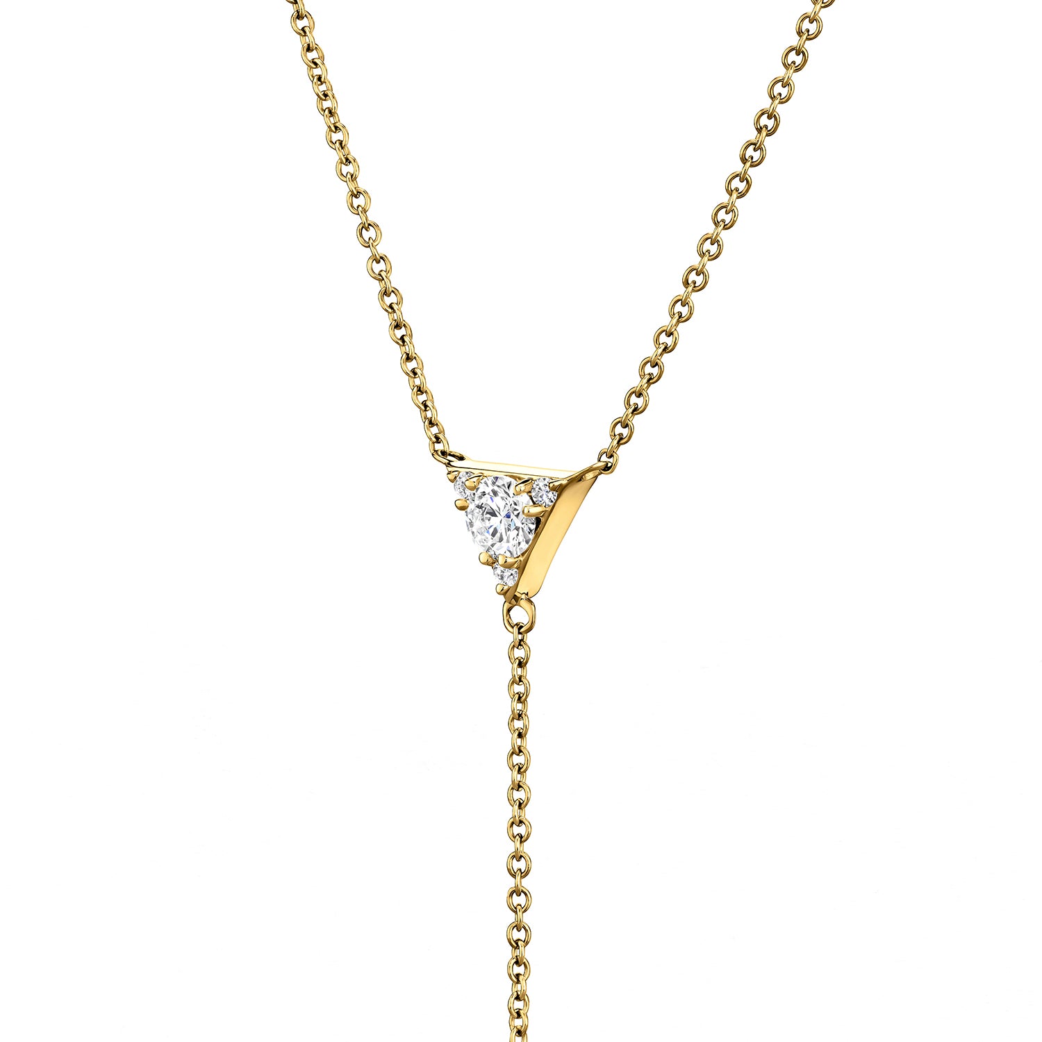 18KY Gold Triplicity Triangle Lariat Necklace