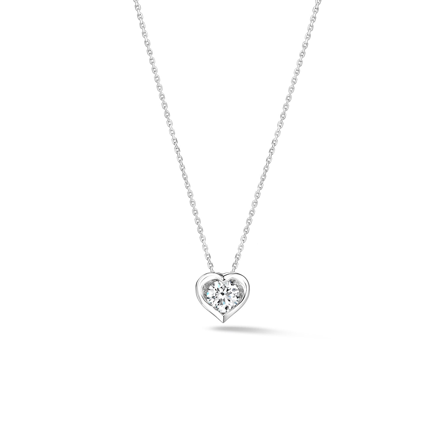 18K White Gold Whimsical Heart Single Diamond Pendant Necklace