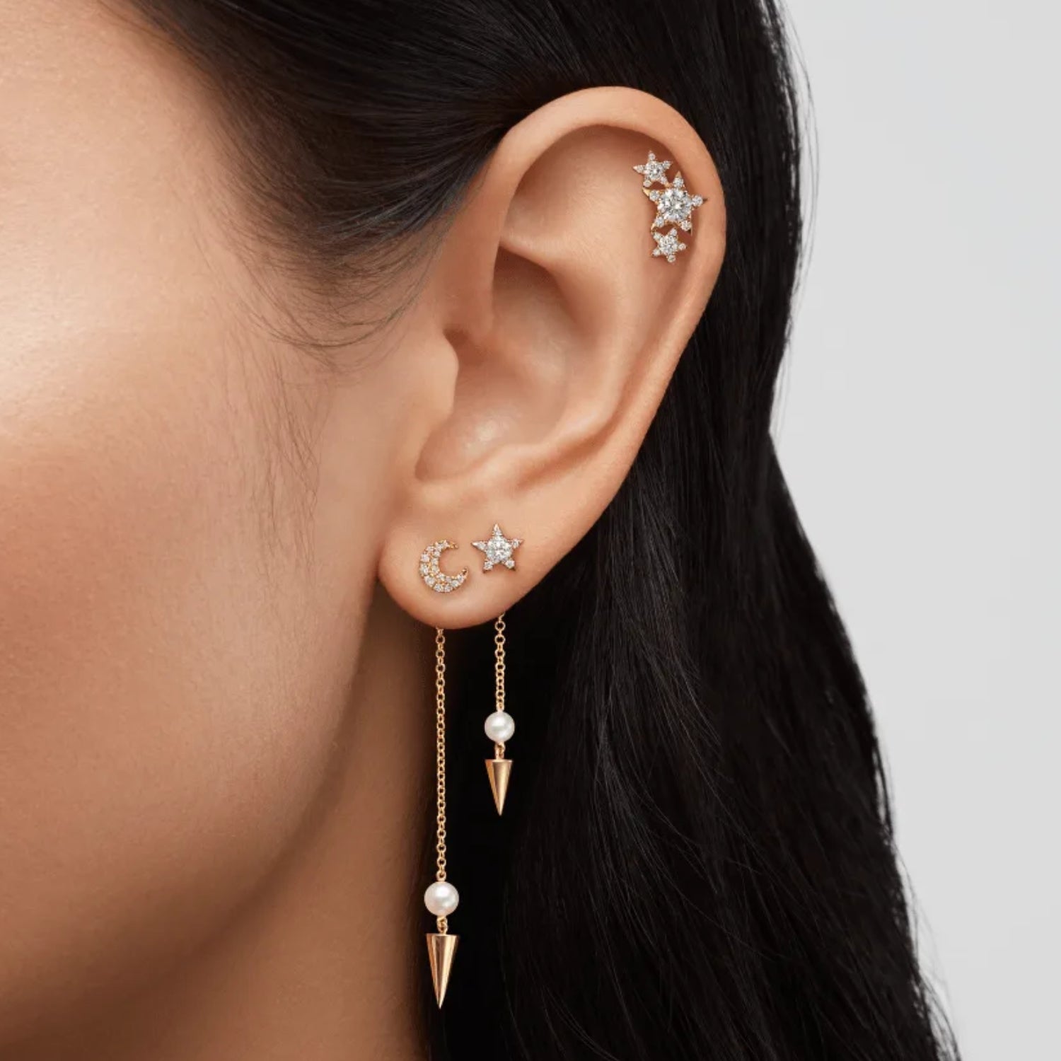 Maria Tash Gold & Diamond Moon Earstud