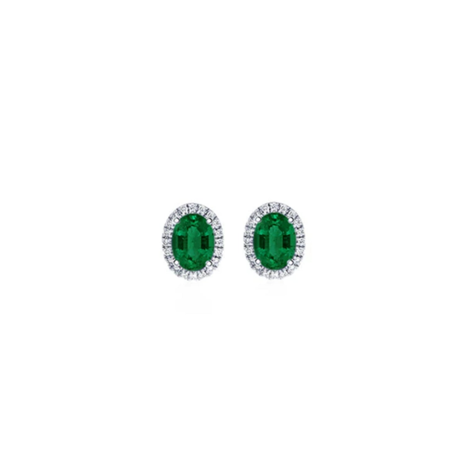 Emerald Halo Diamond Stud Earrings