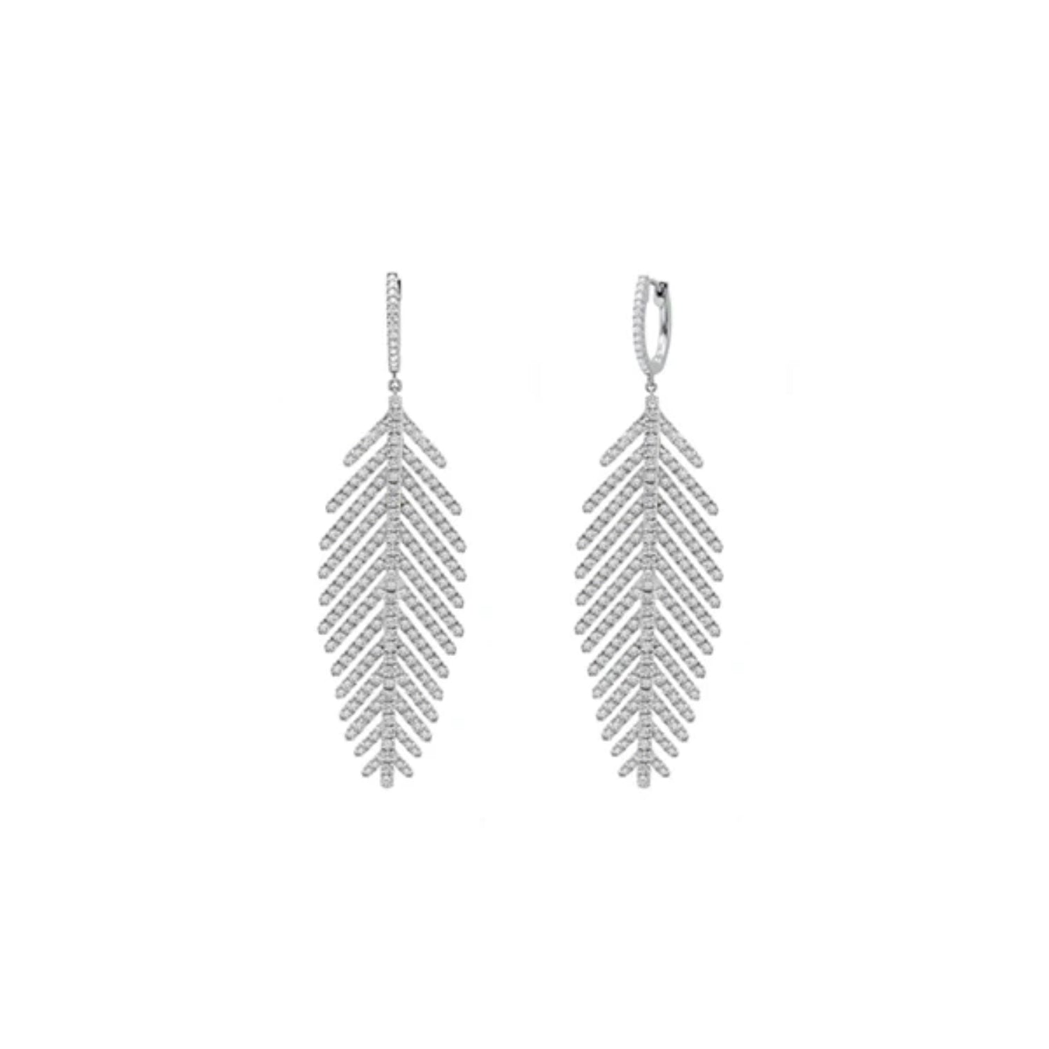 Feather Pave Diamond Drop Earrings