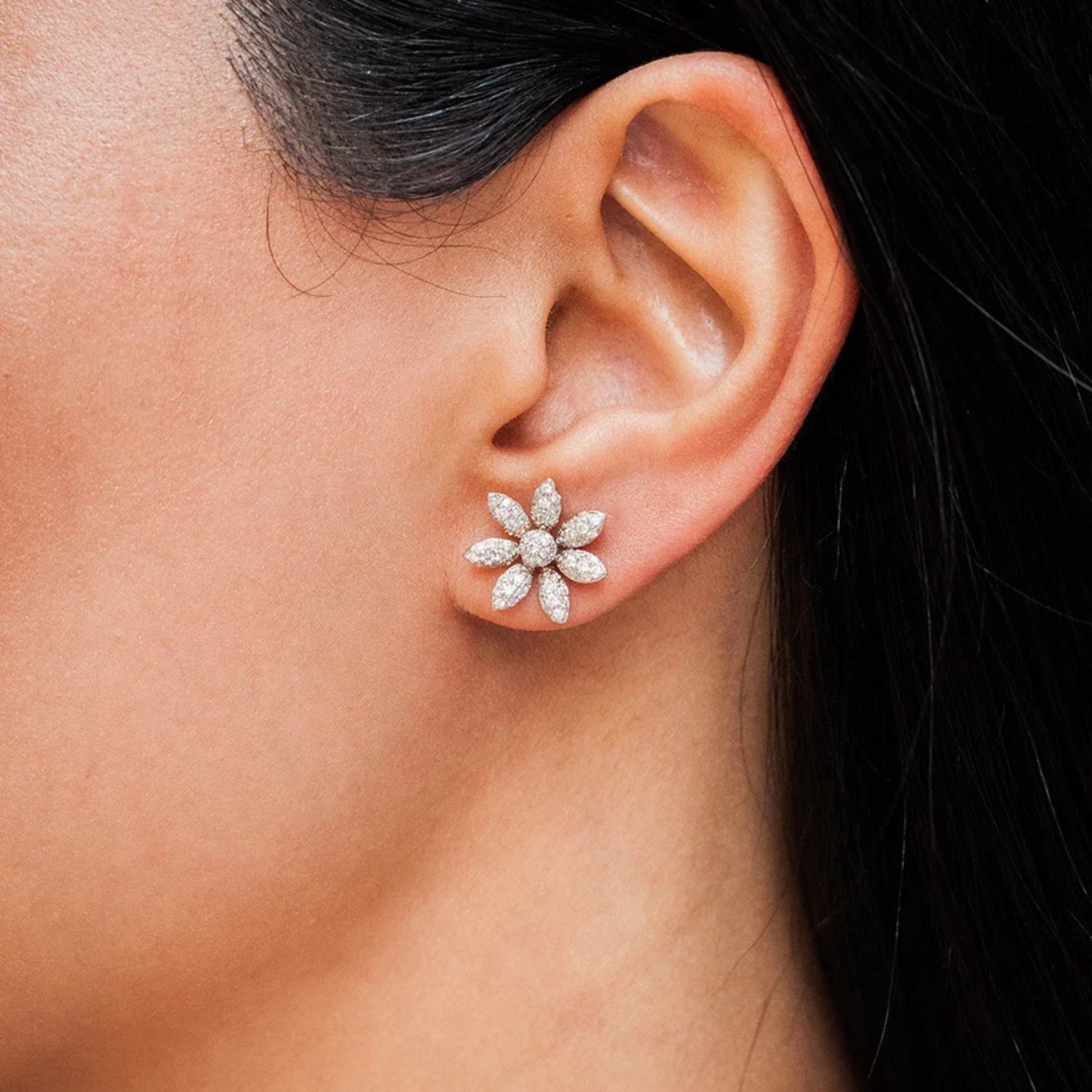 Petal Pave Diamond Stud Earrings