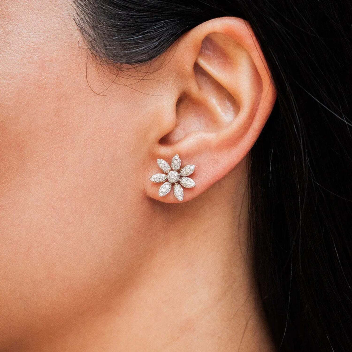 Petal Pave Diamond Stud Earrings