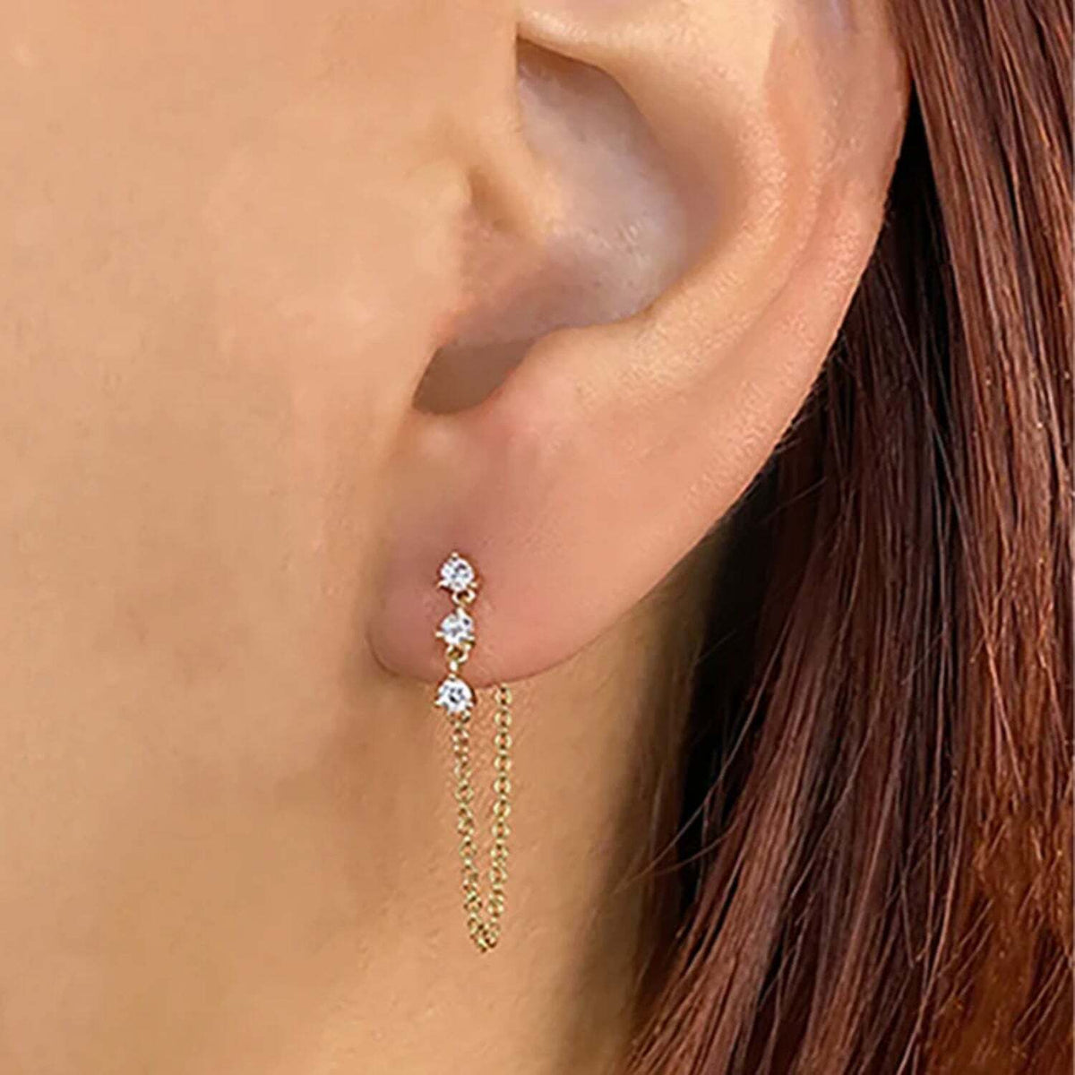 Chain & Diamond Drop Earrings