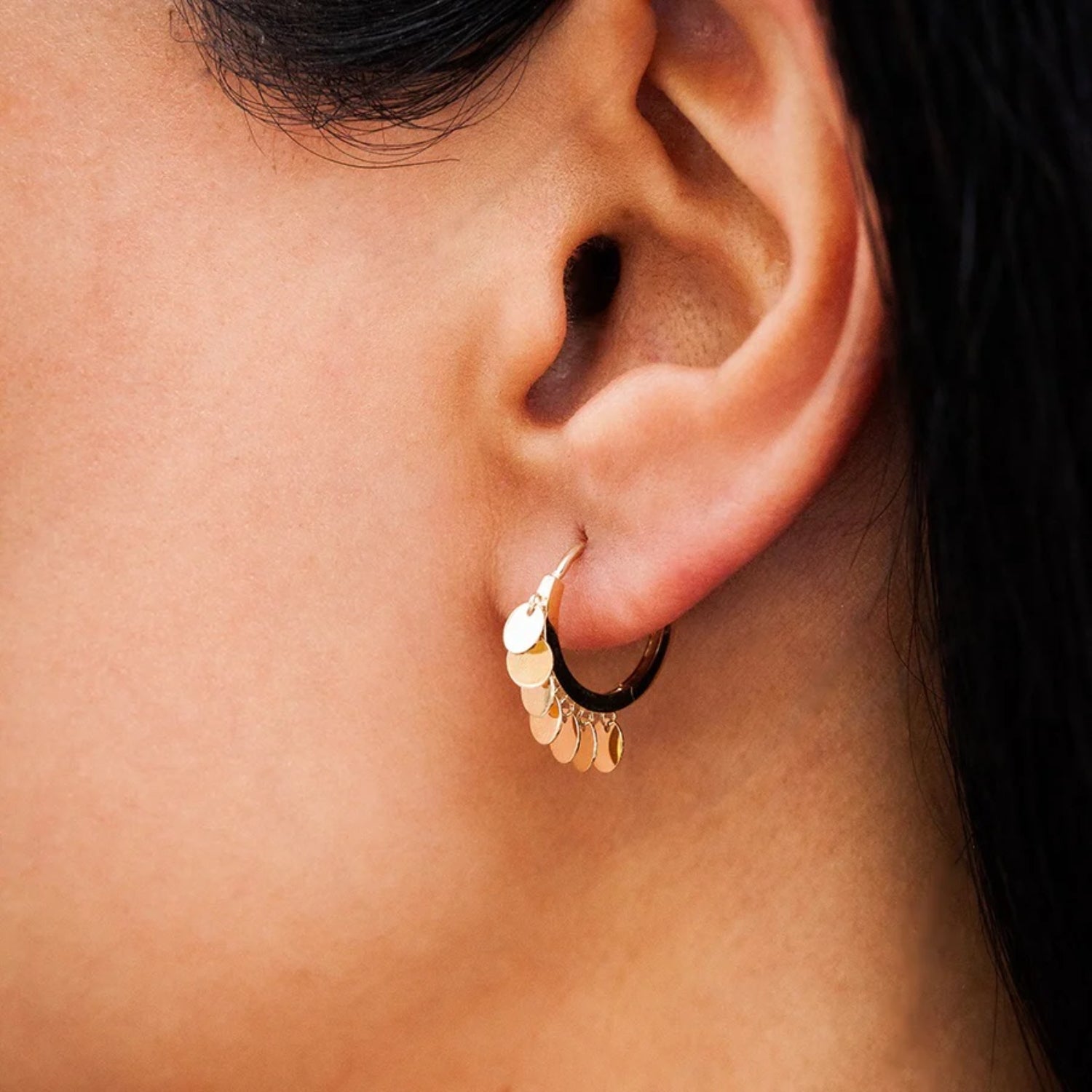 Video Thumbnail: Untitleddesign 2024 05 - Gold Dangle Disc Hoops Earrings